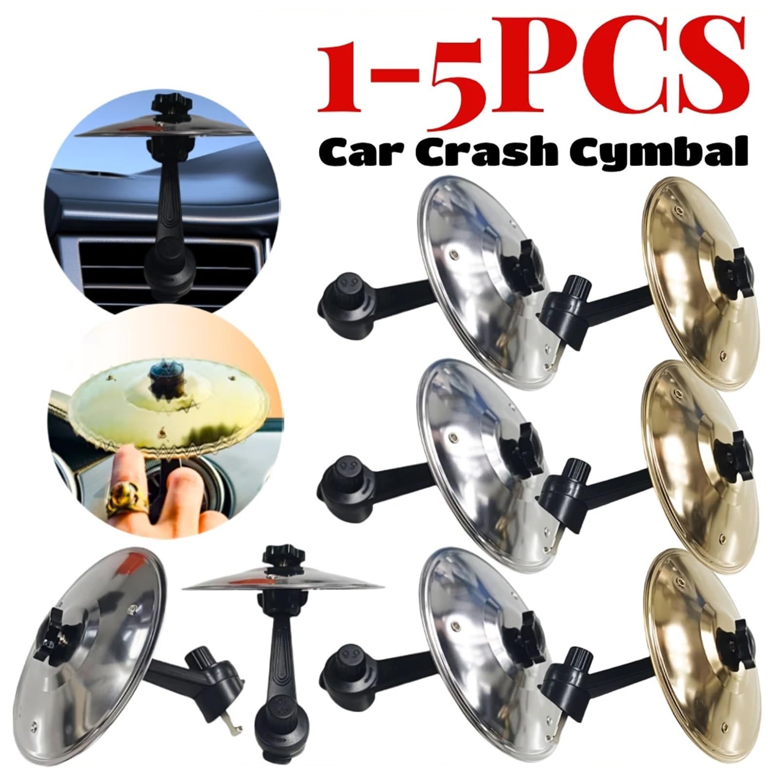 Cymbale de Crash de Voiture Cymbales universelles for voiture, mini-cymbales à clipser sur la grille d'aération, instrument de musique, décoration intérieure(3Pcs Gold)
