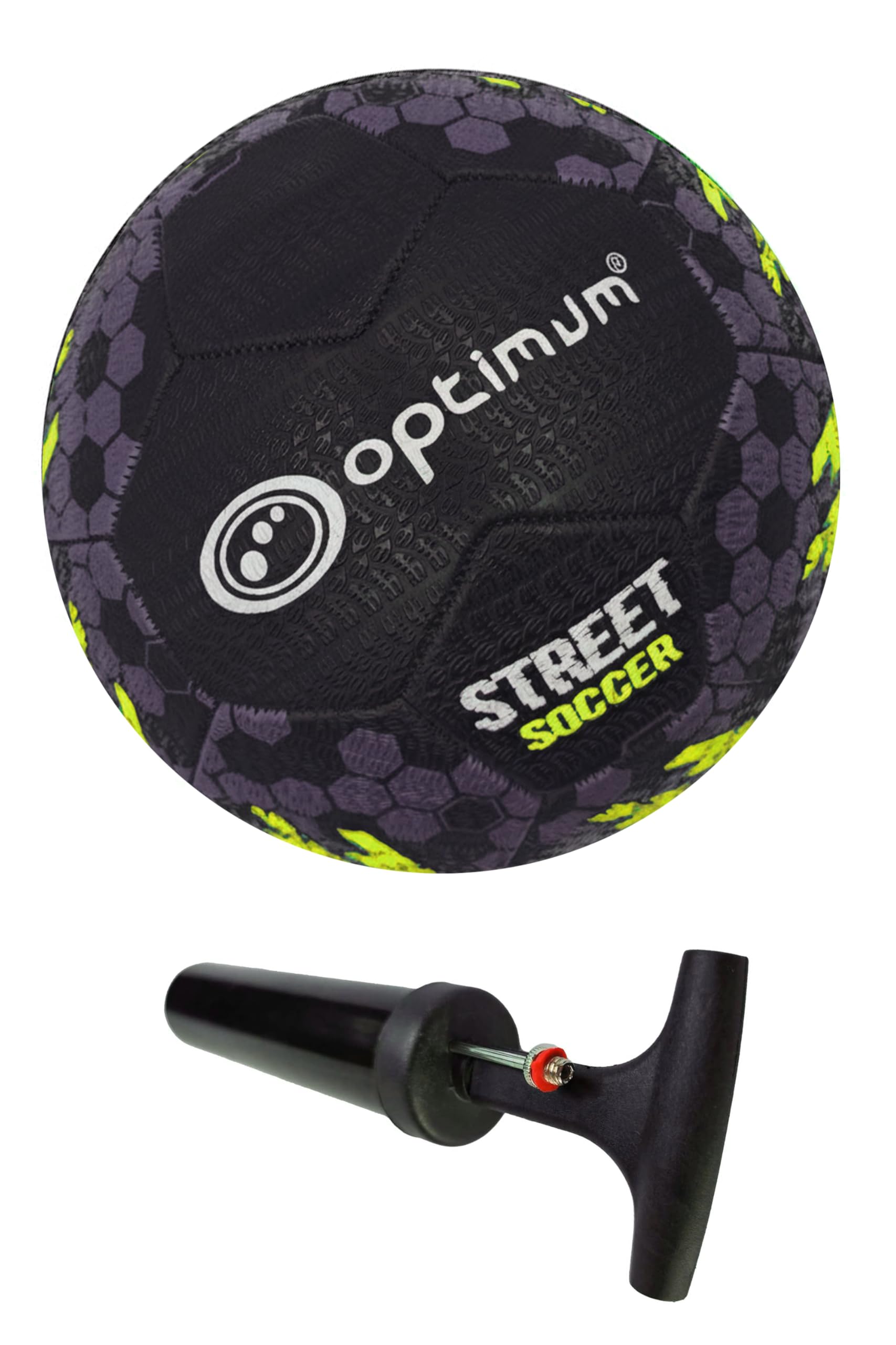 Optimum Street Football - Top-Grade Durable Rubber Long-Lasting Tire Grip Ideal for Concrete & Asphalt, All-Weather - Size 3, Ball Pump Included, Black/Yellow
