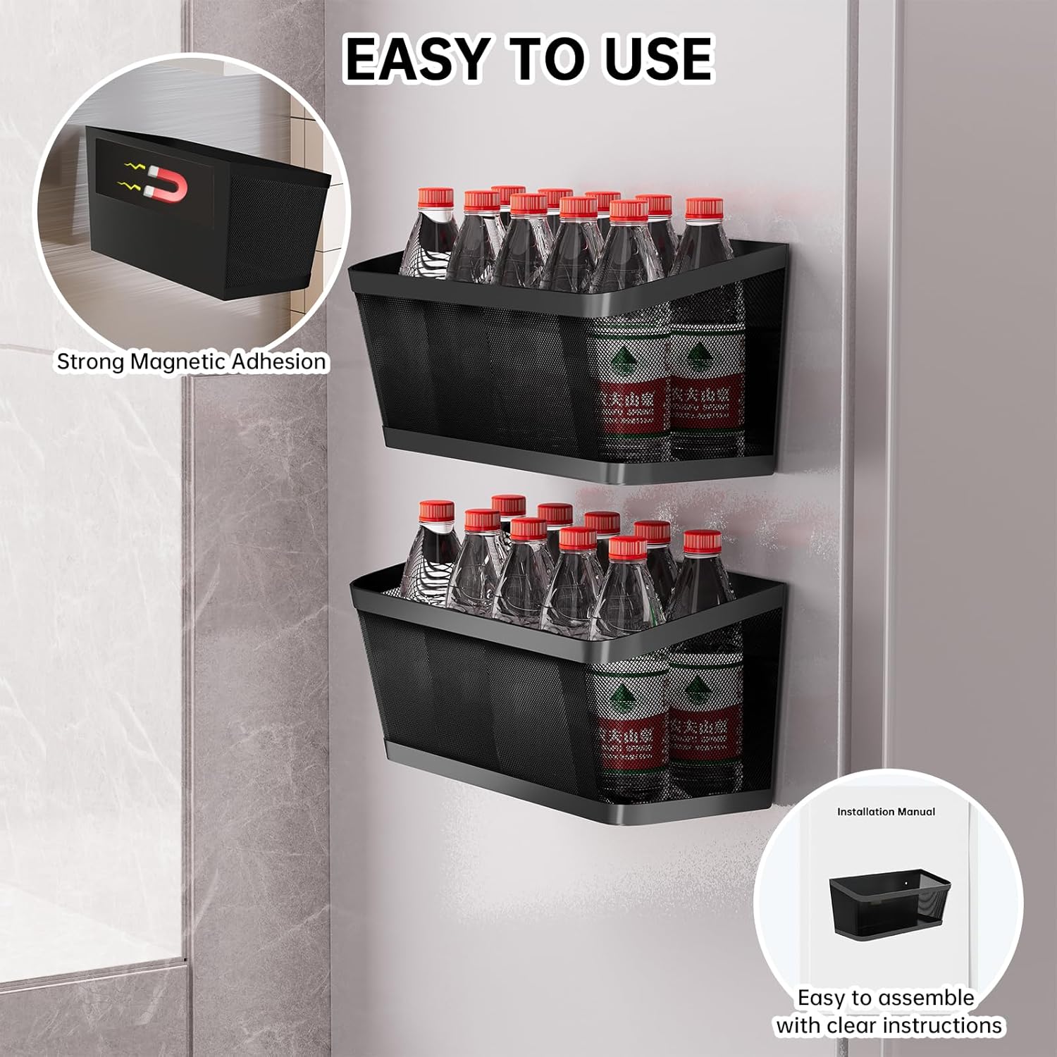 2Pcs Magnetic Spice Rack for Fridge Magnet Hanging Basket Holder for Seasonings Fruit Vegetables Coffee Beans Magnetic Organizer Shelf, Kitchen Refrigerator Organizers