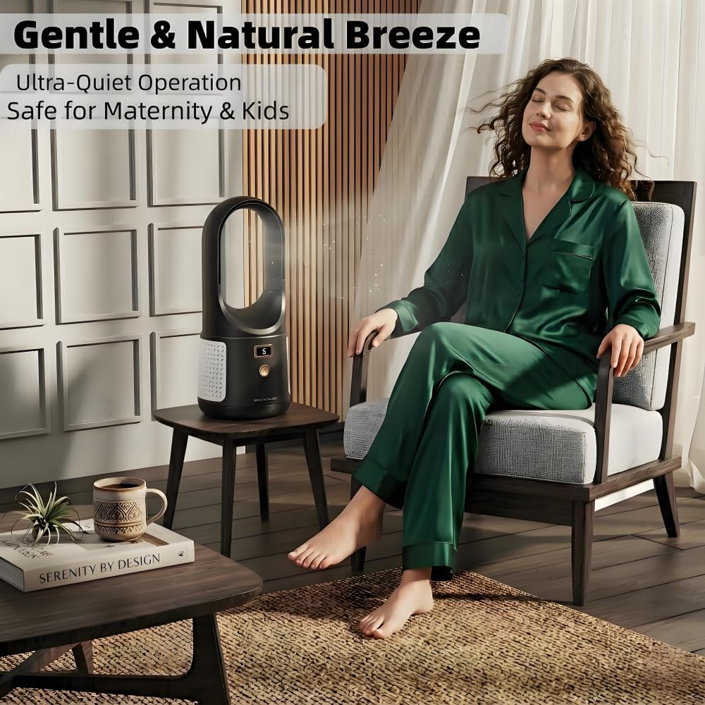 2026 New Bladeless Fan, Small Quiet Desk Fan, 6 Speed Touch Control, Safe for Baby Kids Pets, USB Powered Long Lasting Cooling, Easy Clean Air Circulator, for Office Bedroom Dorm (B) (BB)