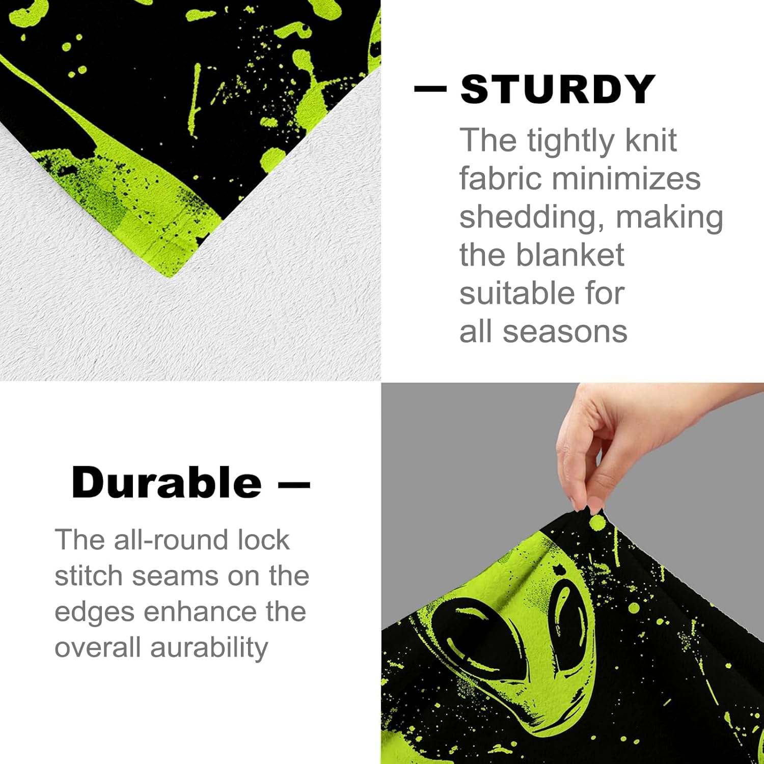 Alien Blanket for Adults Kids Boys, Flannel Alien Blankets Gifts, Street Art Style Alien Throw Blanket for Sofa Couch Bed Living Room Soft Warm Cozy Alien Decor 60" x 50" - Image 4