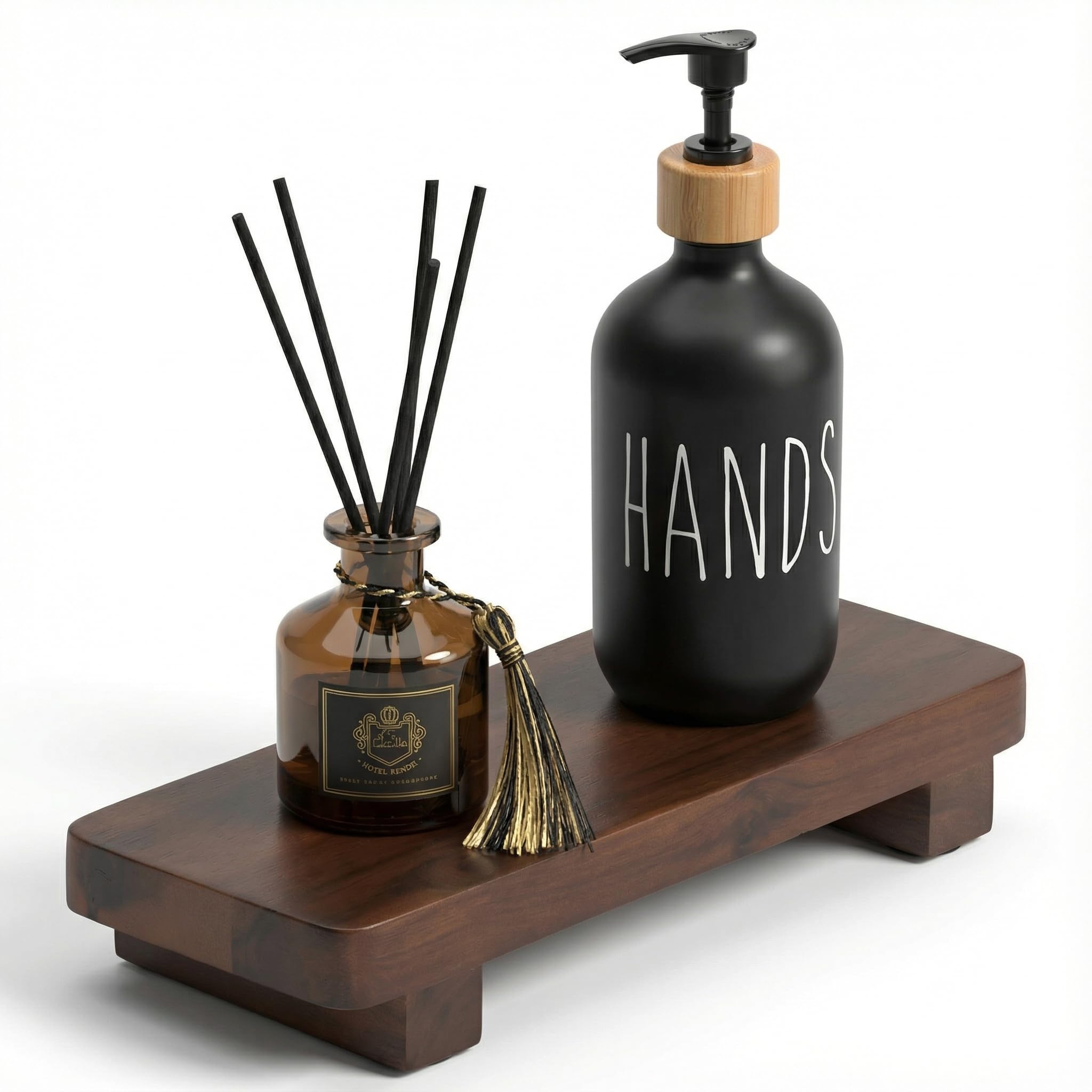 Jabonera de madera de acacia de 9.8 x 4 pulgadas, elevador de madera maciza 100 %, soporte para plantas de velas, jabonera, bandeja de exhibición para cocina, baño, encimera, fregadero, decoración de