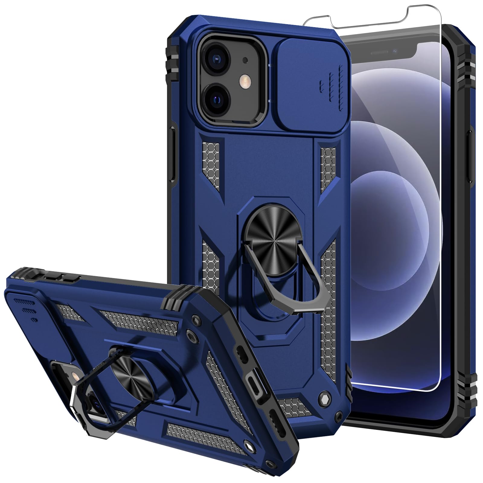 SKTGSLAMY for iPhone 12 Case,with Screen Protectors and Camera Cover,[Military Grade] 16ft.Drop Tested Cover with Magnetic Kickstand Protective Case