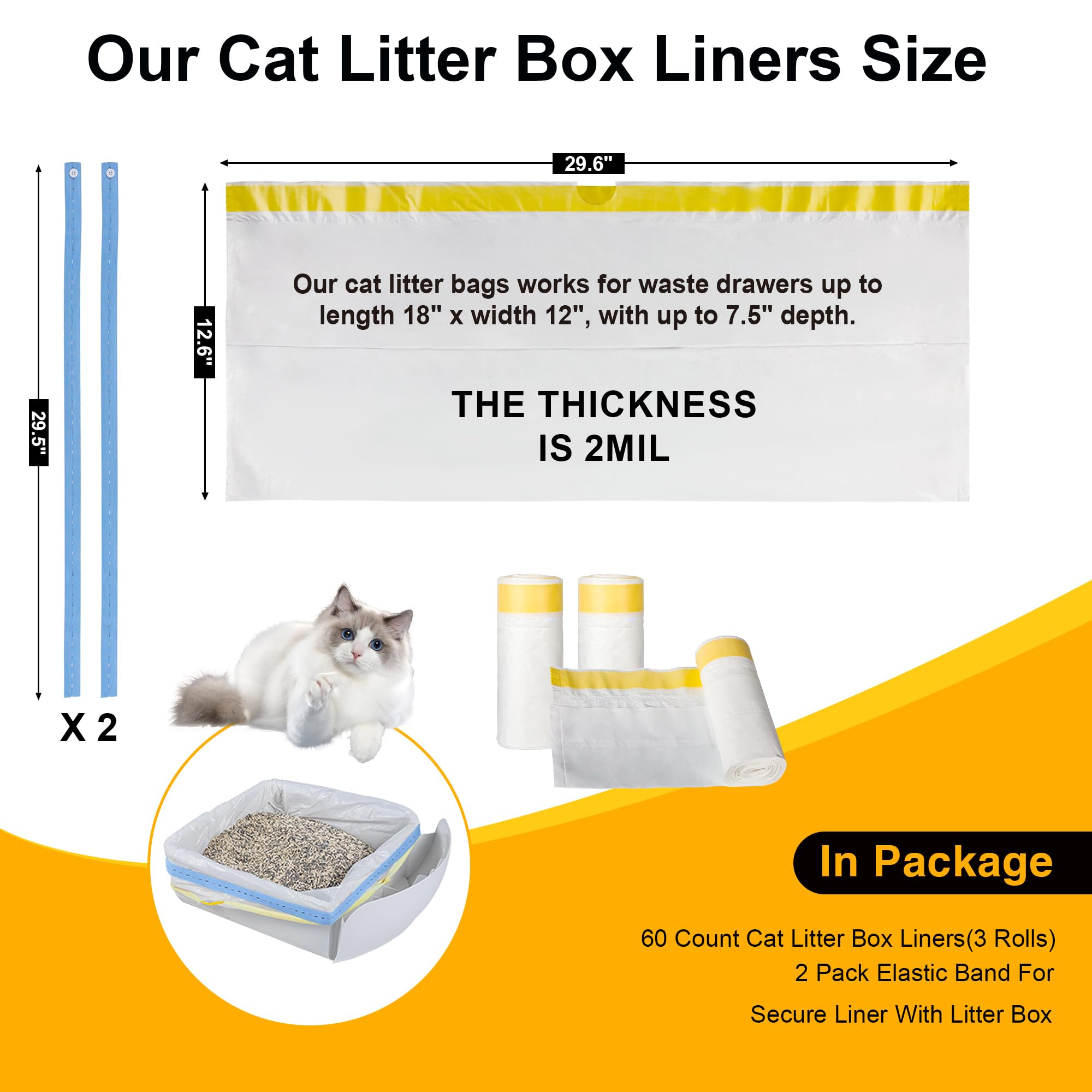 60 bolsas de arena con cordón supergruesas, bolsas de arena para gatos resistentes con gran tamaño, sin perfume, para caja de arena para gatos autolimpiables, bolsas de fácil limpieza para gatos y