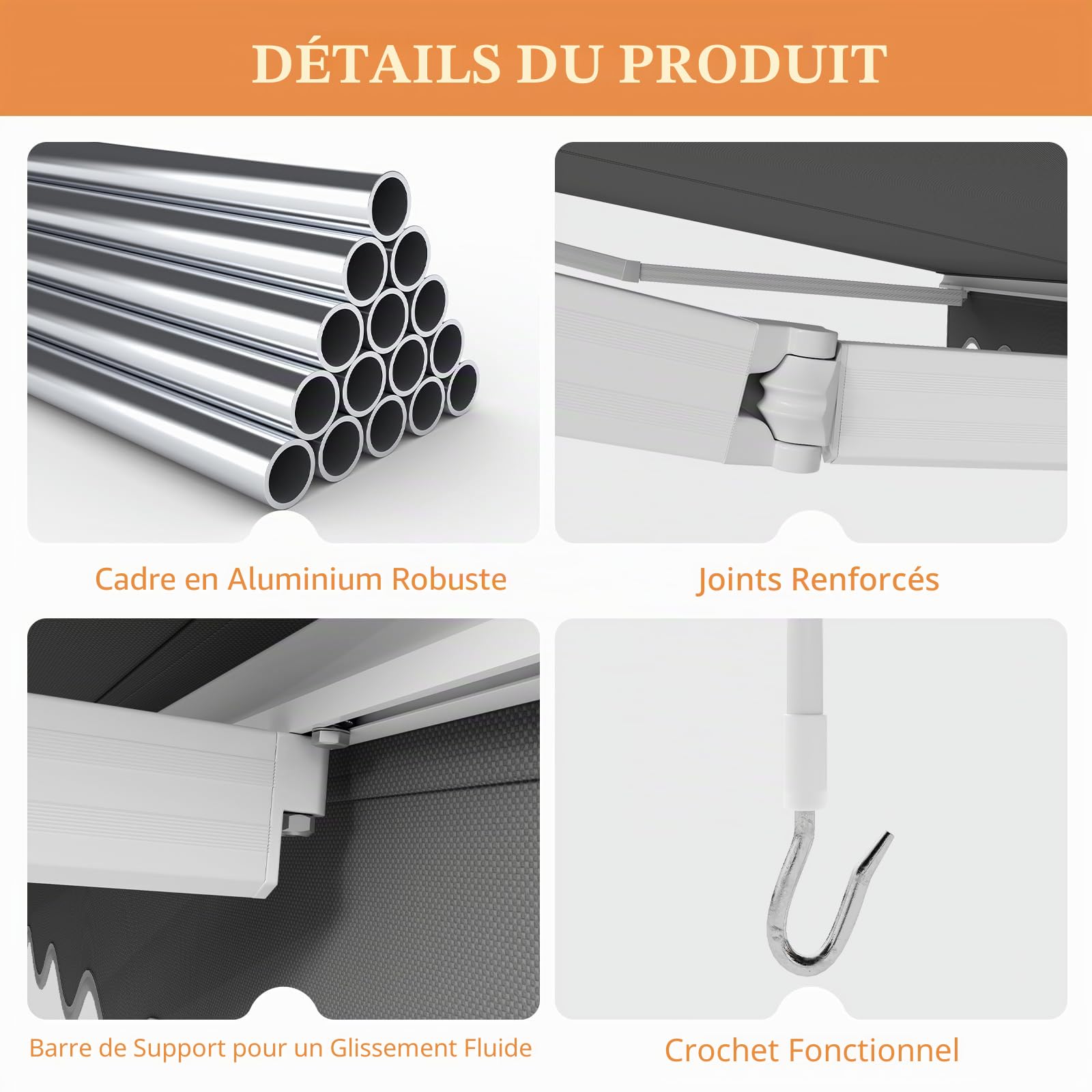 HOMASIS Store rétractable 2,5 x 2/3 x 2,5 m, Store banne avec Protection UV & Eau, Store à Bras articulé avec manivelle, Angle réglable de 40 à 100° pour Balcon Jardin,terrasse (Gris, 245 x 200 cm)