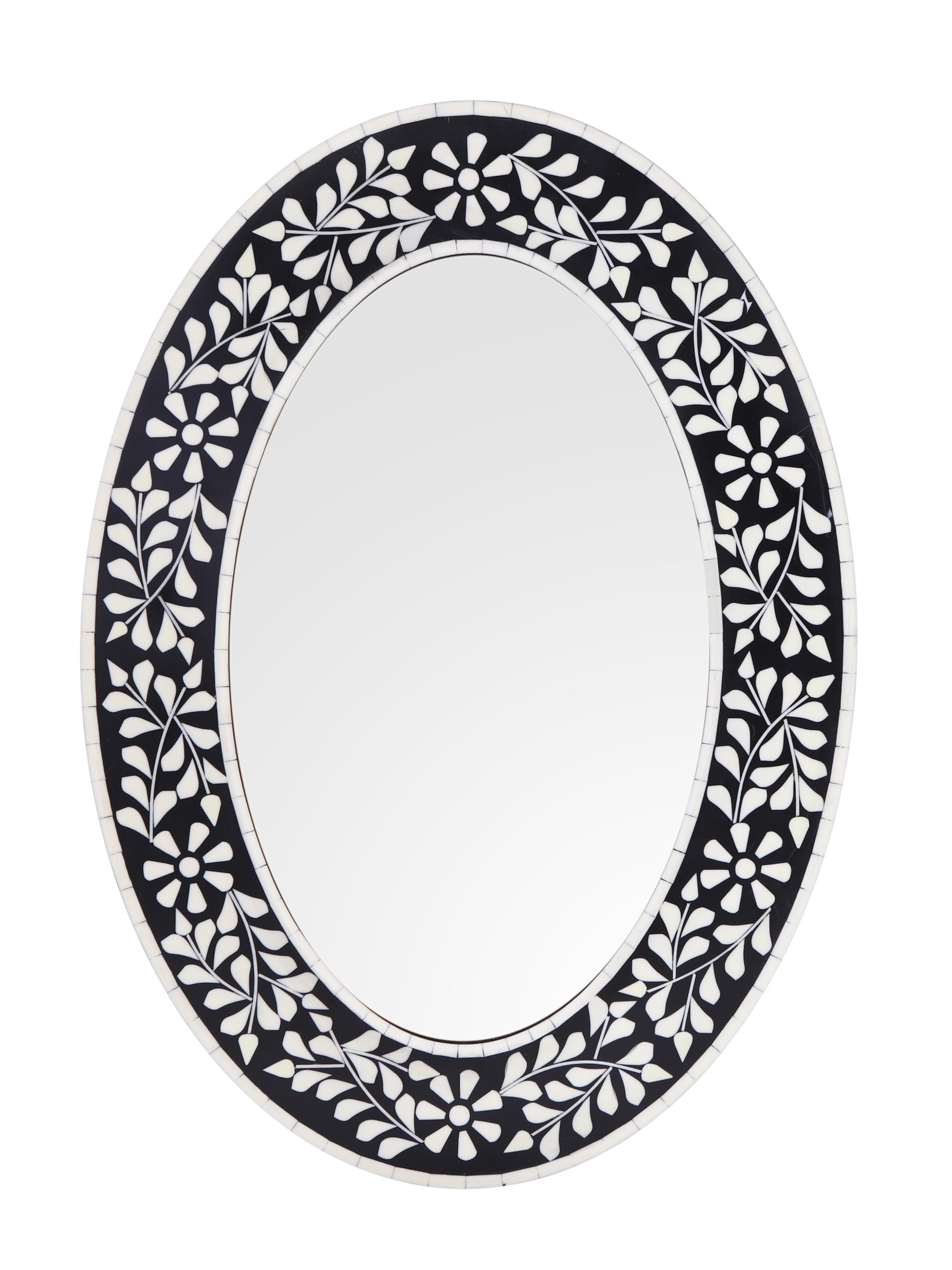 Harrow Decor Black & White Oval Shaped Floral Inlay Mirror, Size 16''X22'', Wm-120 In Black White