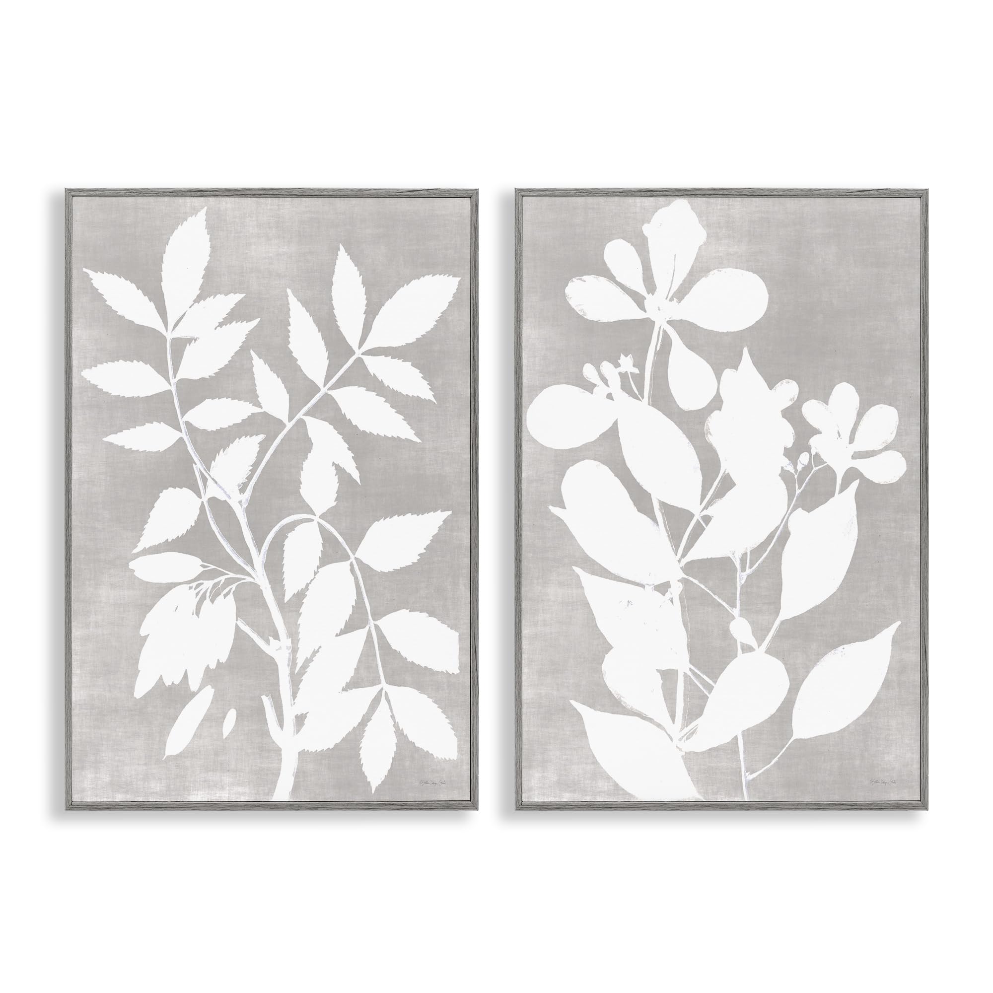 'Grey Foliage Impression'| 2pc Framed Giclee Art Set 2