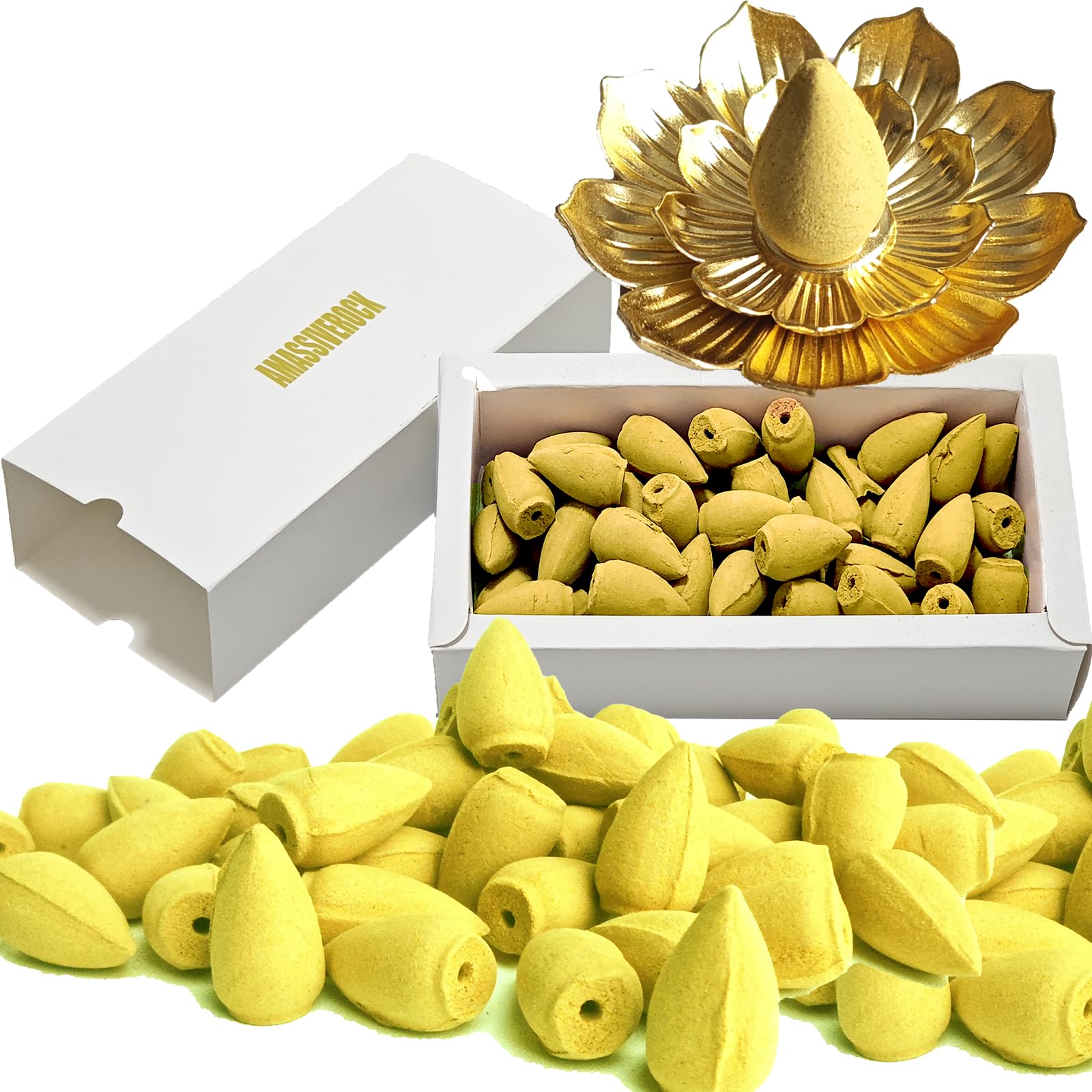 AMASSIVEROCKJasmine Incense Cones (50 Cones) with Backflow Incense Cones Holder Natural Meditation Lavender Osmanthus Rose Citronella Incense Cone Yoga Relaxing Home Decor Aromatherapy Fragrance