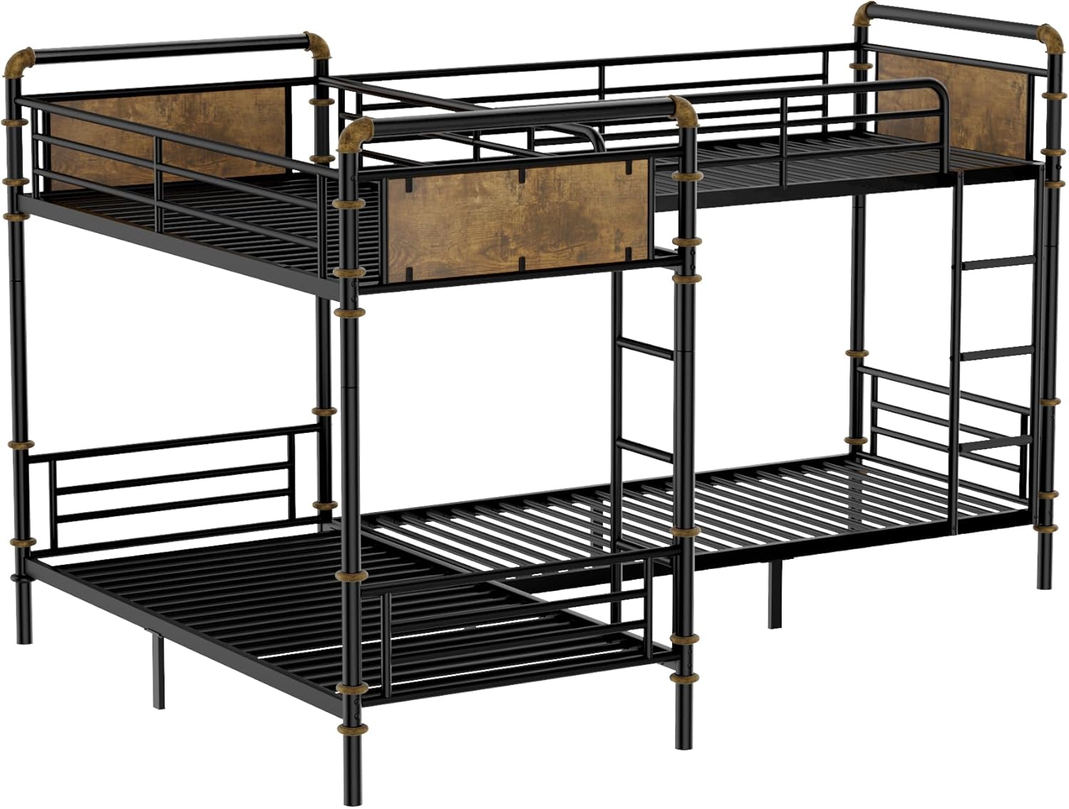 LUMISOL Quad Bunk Bed Twin Over Twin with Detachable Design, Space Saving L Shaped 4 Bunk Bed with 2 Ladders and Guardrail for Teens, Adults, Easy Assembly, Black