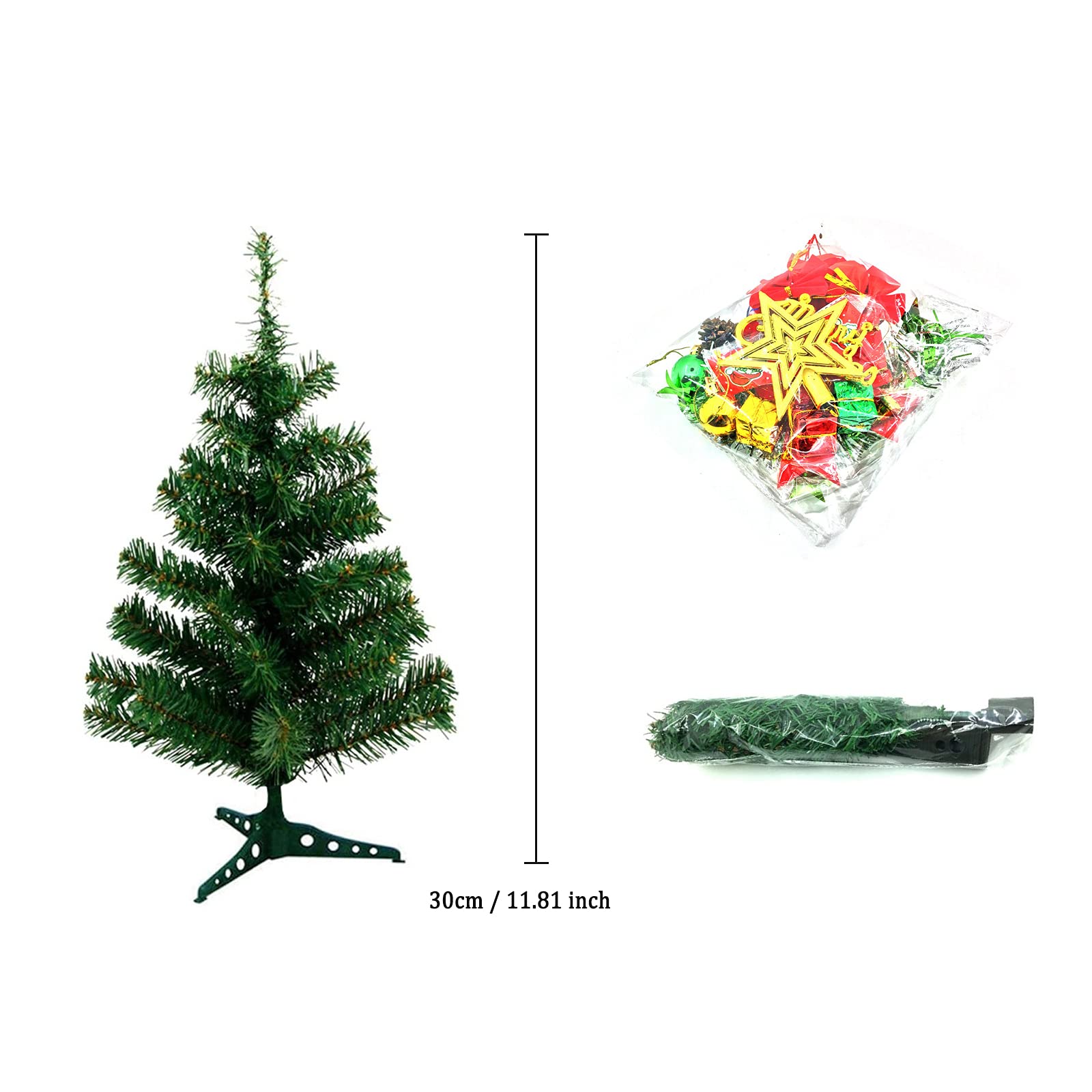 NINU Lot De 3 Mini Sapins De Noël Artificiels De 20,3 Cm Avec Boules Rouges Et Pommes De Pin Pour Décorations De Bureau De Vacances, Cadeaux De Fête (lumières Non Incluses