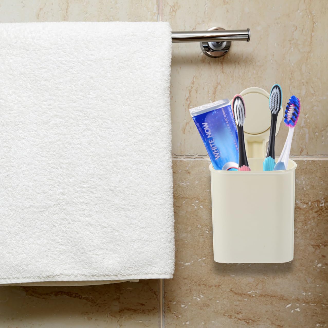 ULTECHNOVO Soporte De Cepillos De Dientes De Pared con Ventosa De Diseño con Drenaje Almacenamiento Multiusos para Baño Y Cocina Compatible Mayoría De Cepillos Y 2 Piezas X 4