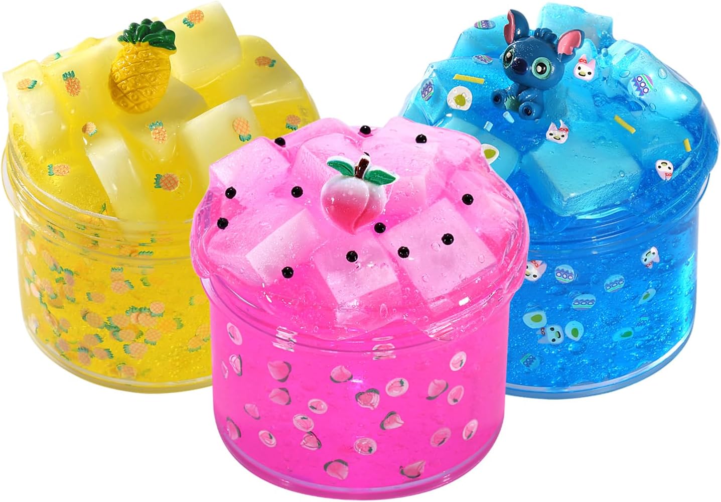 3 Packs Jelly Cube Crunchy Slime Kit,Non Sticky,Super Soft