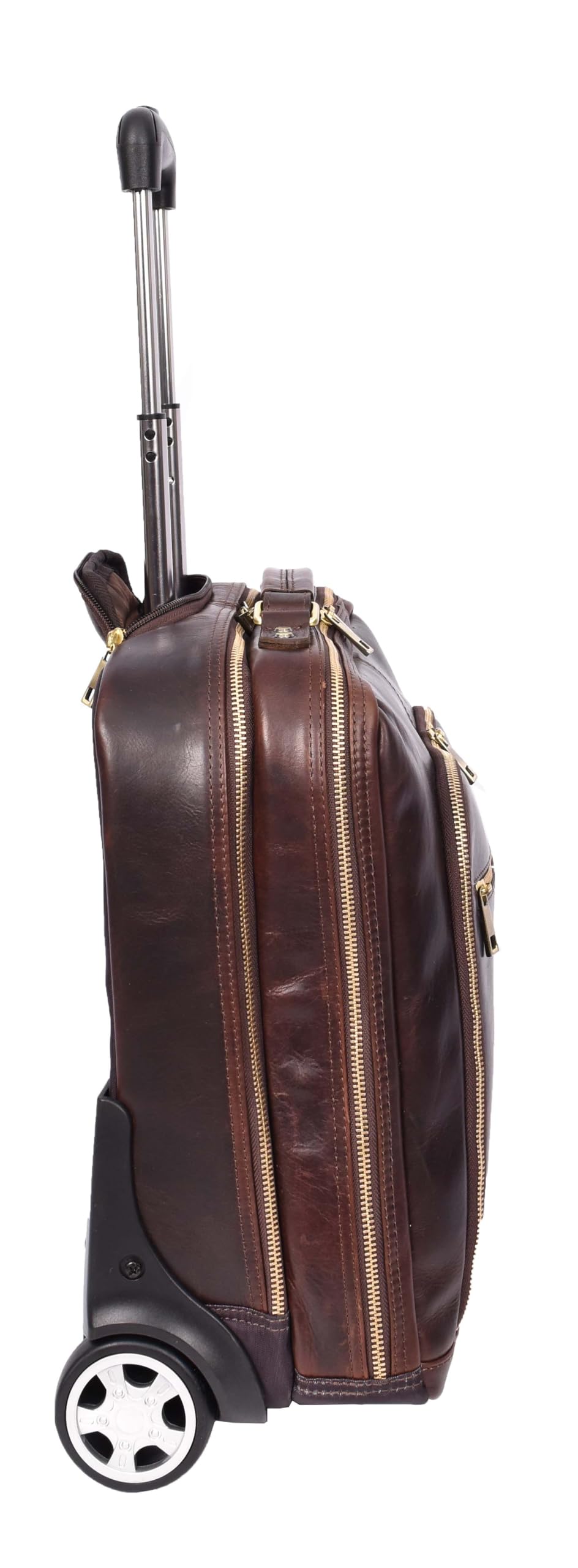 Pilotentasche aus echtem Leder mit Rollen Teleskopgriff für Business Reisetasche Sussex, braun, M, Pilotenkoffer