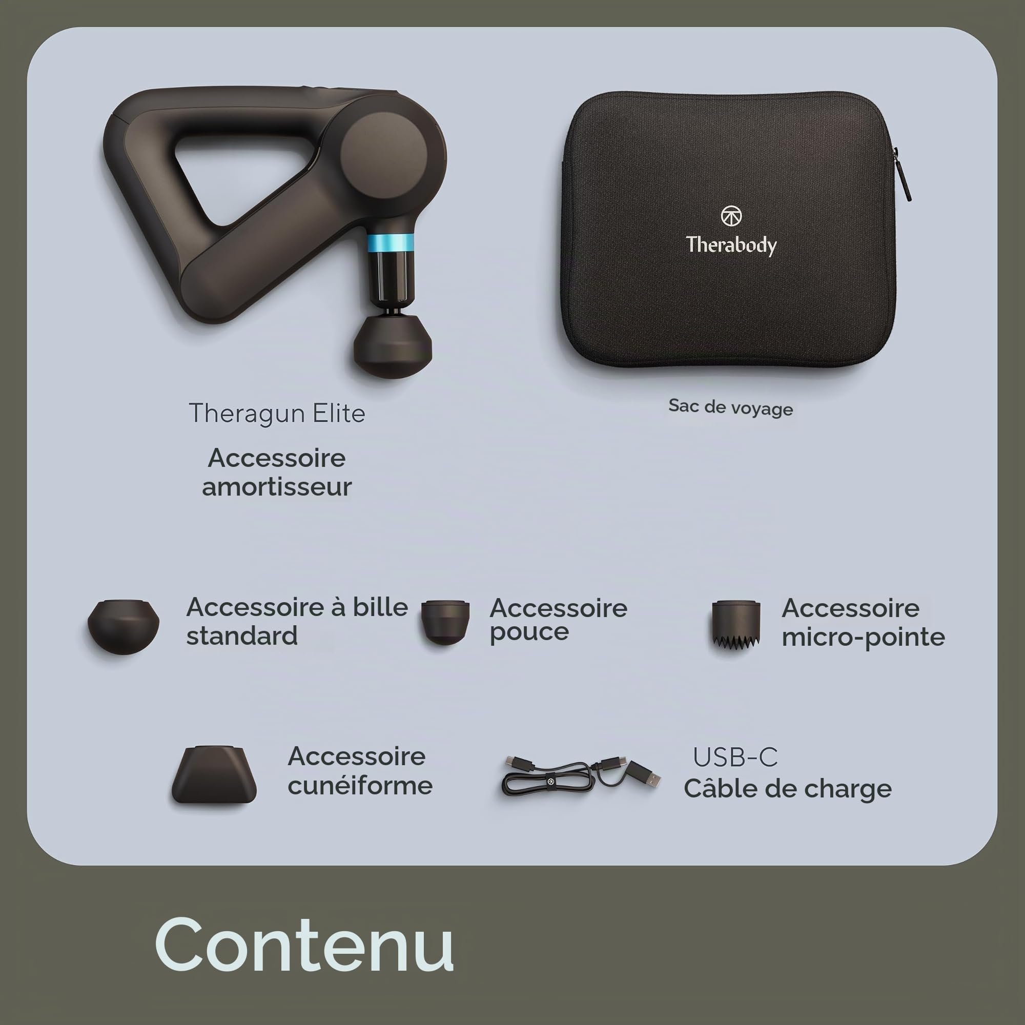 TheraGun Elite Pistolet de massage à percussion ultra-silencieux pour soulager les douleurs musculaires des tissus profonds, masseur électrique portable avec Bluetooth, chargement USB-C,5e génération