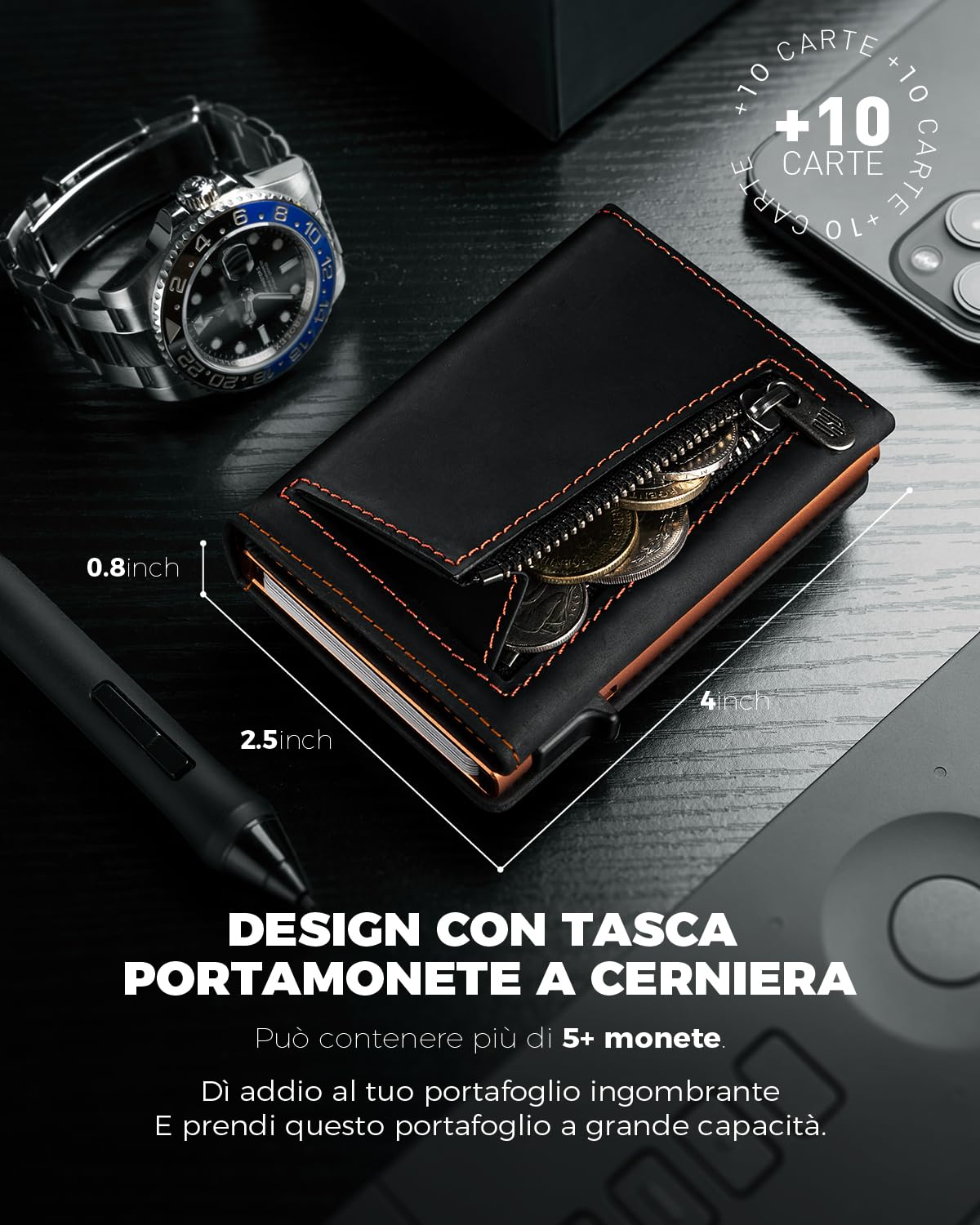 DODENSHA® MagSnap Airtag Portafoglio Uomo con protezione RFID I Portafoglio piccolo I Portafoglio intelligente piccolo per 10+ carte I Porta carte di credito I Portatessere uomo tascabile