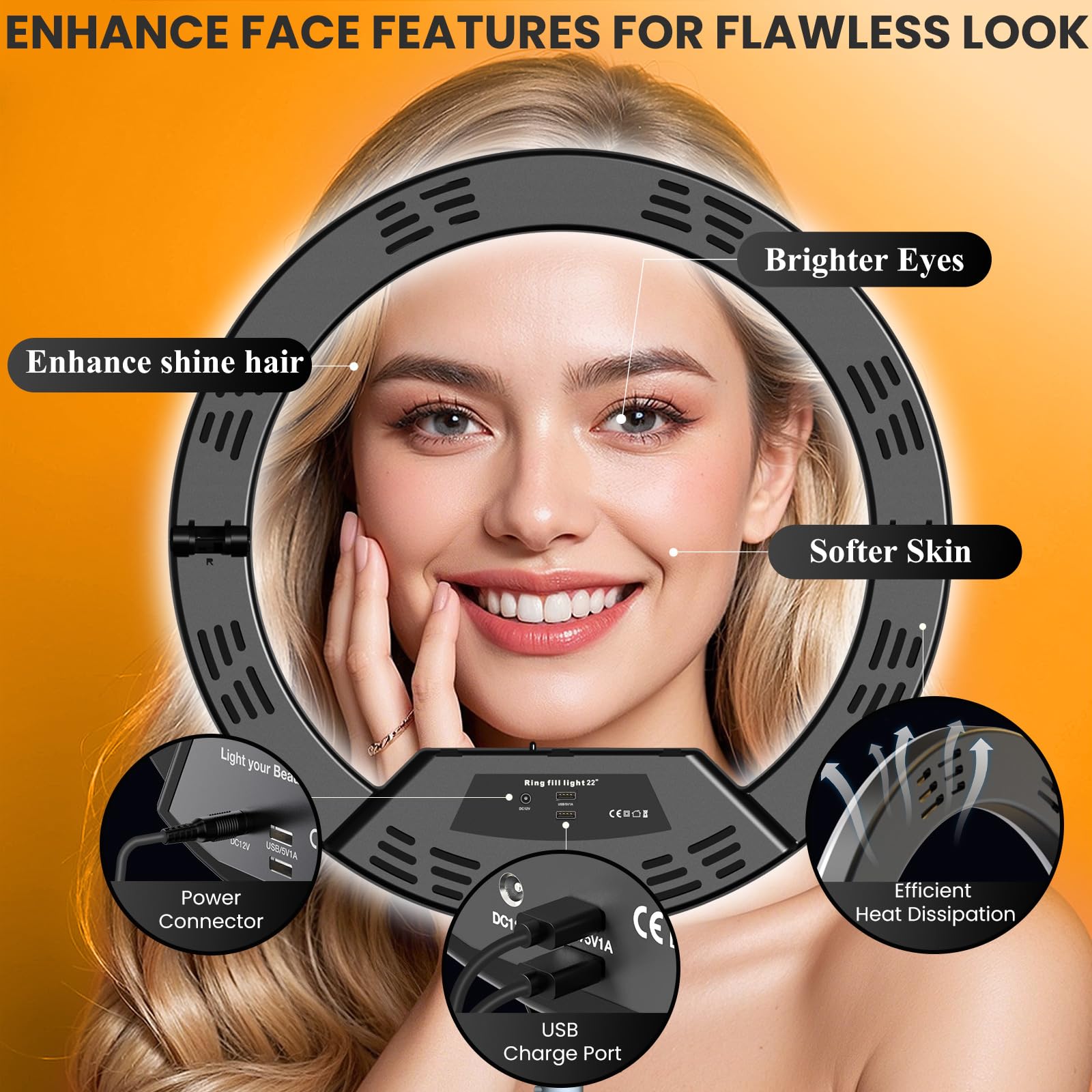 22 Zoll großes Ringlicht mit Ständer, verbesserte Faltbare LED großes Ringlicht mit 75 Zoll Stativ und Mini Stativ Rad Schublade für Live-Tattoo Make-up Videoaufnahme Friseur Fotografie