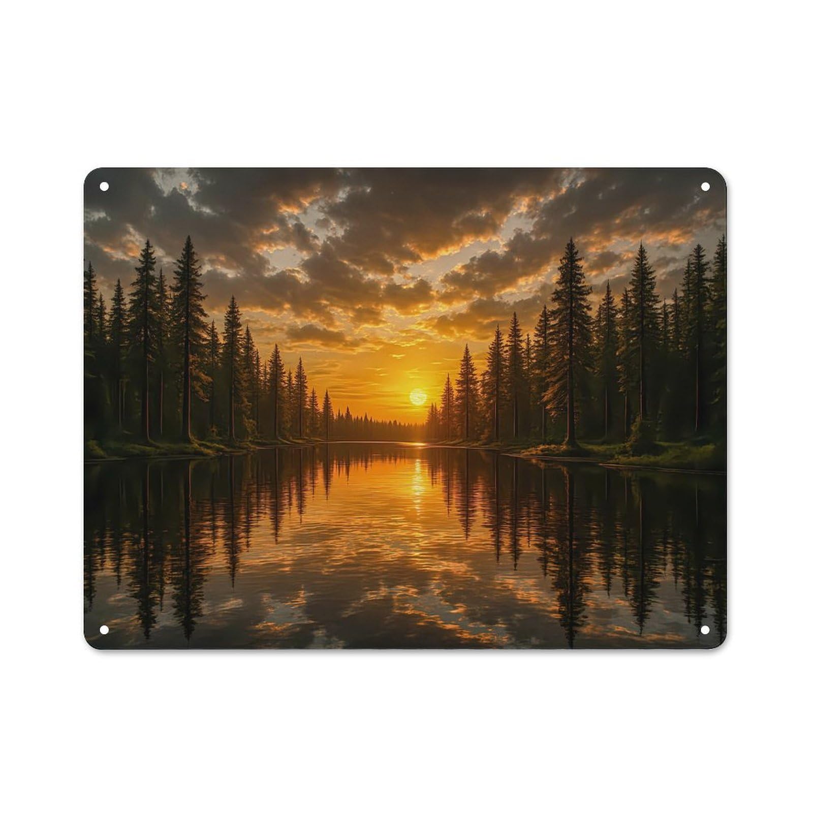 Junmoney Style-5 Golden Sunset Over Forest Lake Farmhouse Metal Sign 30X40cm, Barn Style Rustic Kitchen Decor For Cottage, Kitchen, Hallway Or Breakfast Nook