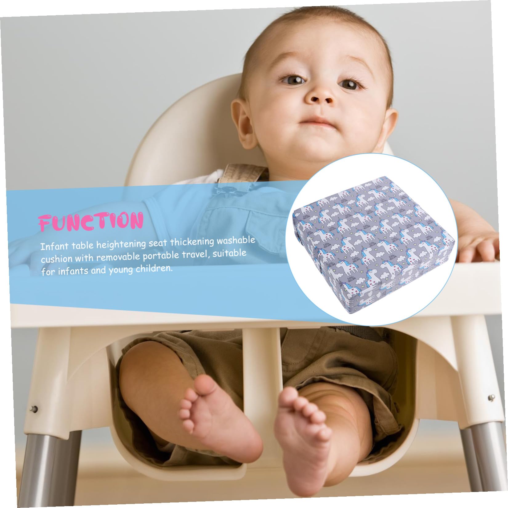 Cojín Elevador con Correa Firme para Silla de Comedor Infantil Desmontable y Espuma de Alta Densidad Adecuado para Niños y Bebés en Comidas Diarias