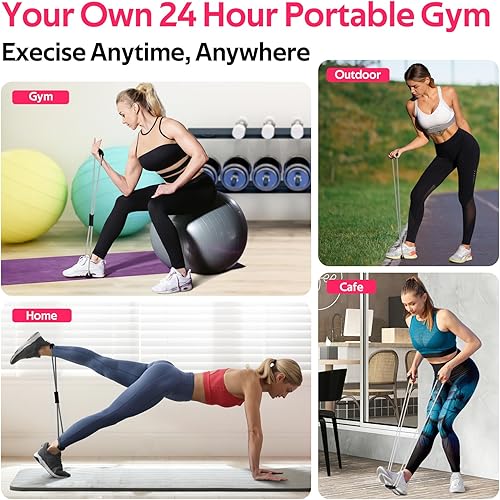 Miniatura 6 de Figura 8 bandas de resistencia de fitness con asas - Juego de 3 bandas de tubo de ejercicio para estiramiento de brazos y hombros, cuerda elástica