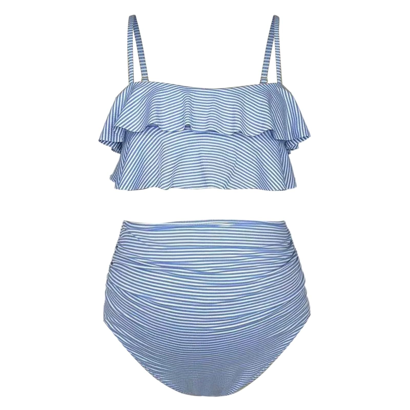Bikini de grossesse 2 pièces avec taille haute à rayures pour la piscine comme maillot de bain confortable pour les femmes enceintes