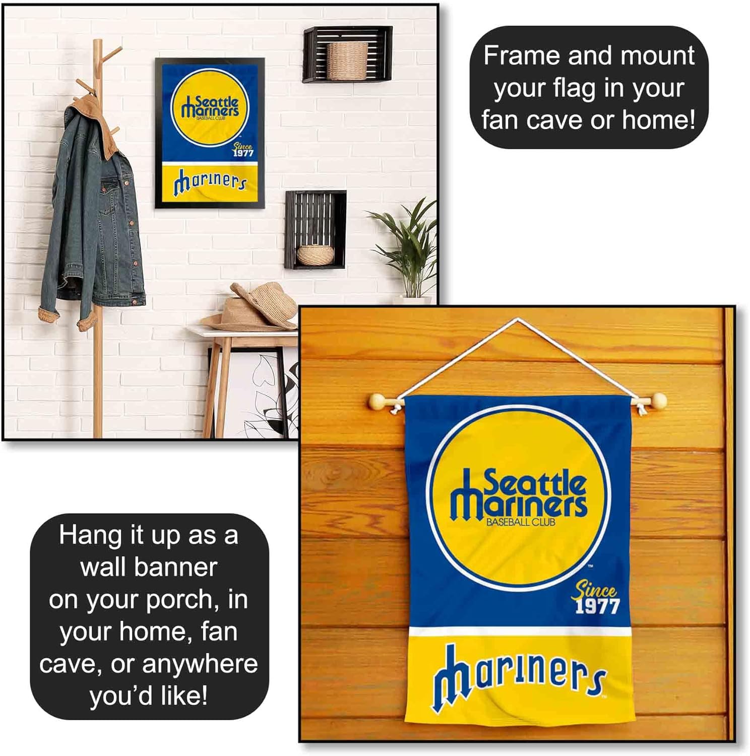 Seattle Mariners Retro Vintage Throwback Double Sided Garden Flag - Image 5