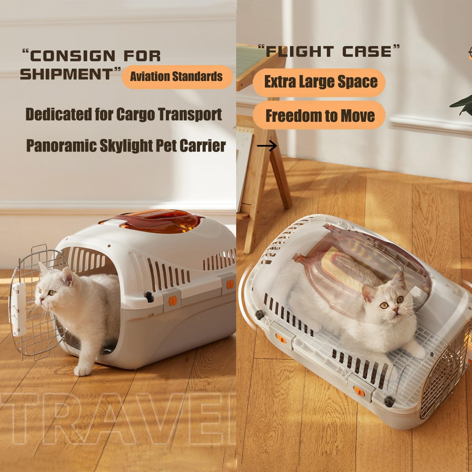 Trasportatore Leggero per Animali Domestici, Trasportino Rigido per Gatti e Cani, Custodia per Viaggio Omologata per Aereo con Struttura Robusta e Design Traspirante, Ideale per Viaggi(White,Skylight)