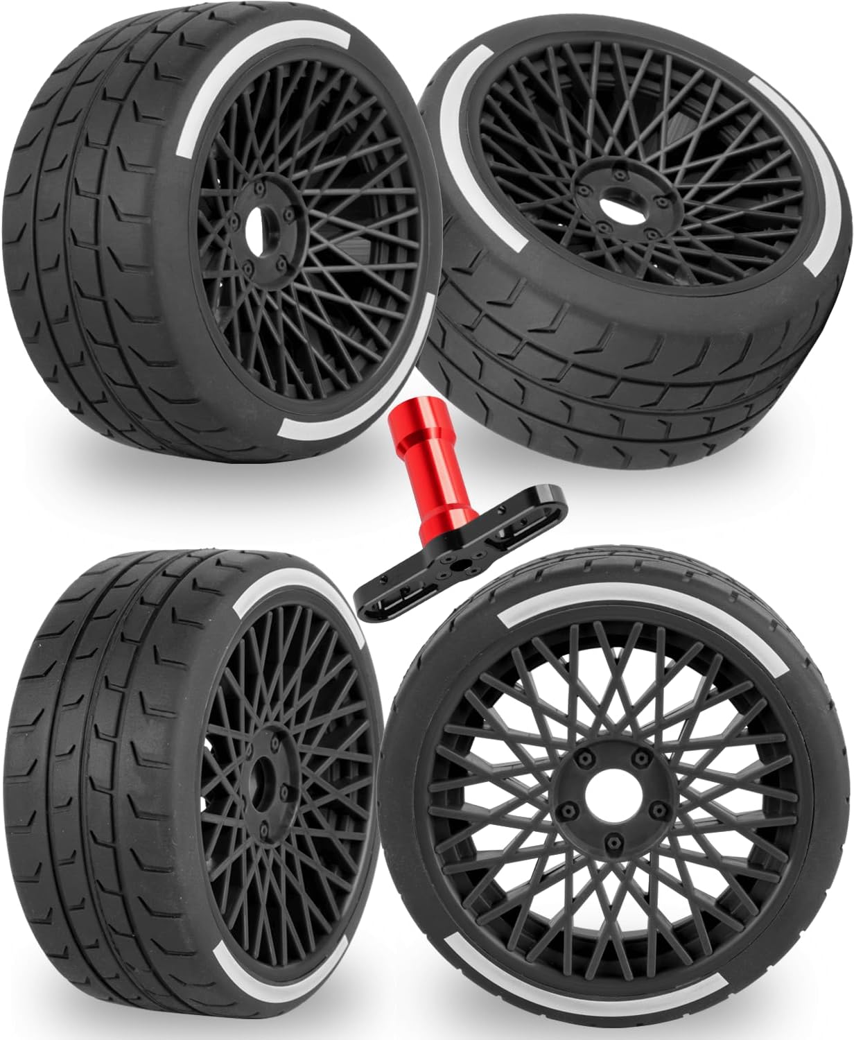 RC Wheels and Tires On Road Tire Tyre for 1/7 Felony 6S BLX,17mm Hex Plastic Wheels RC Truck Tires Highway Tire On Road Tyre,4pcs,Black
