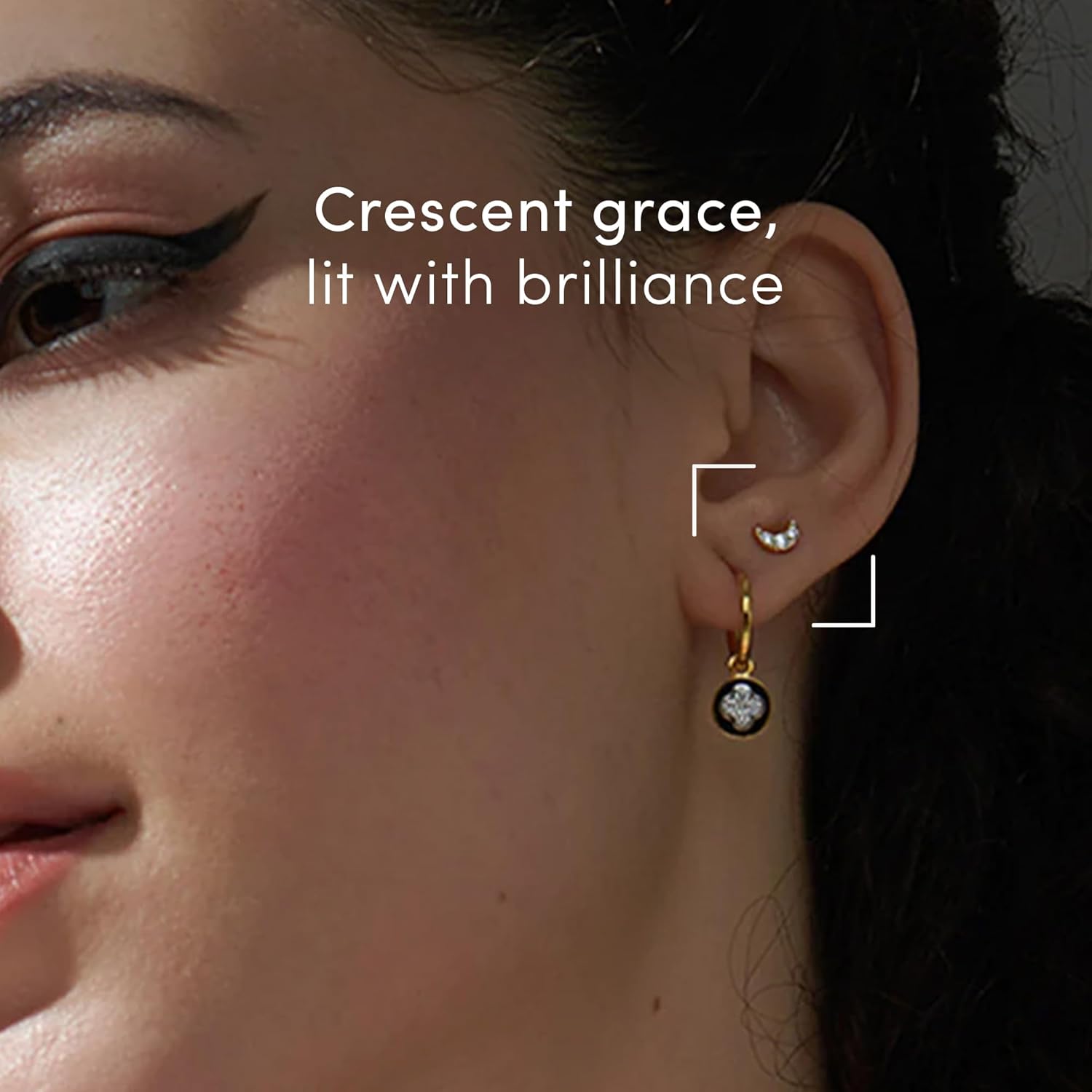 Crescent Moon Diamond Stud Earrings for Women, 1/8 Carat Lab Grown Diamond Studs, 925 Sterling Silver Jewelry with 14K Gold Vermeil, Hypoallergenic Gold & Sterling Silver Earrings, Free Jewelry Gift Box