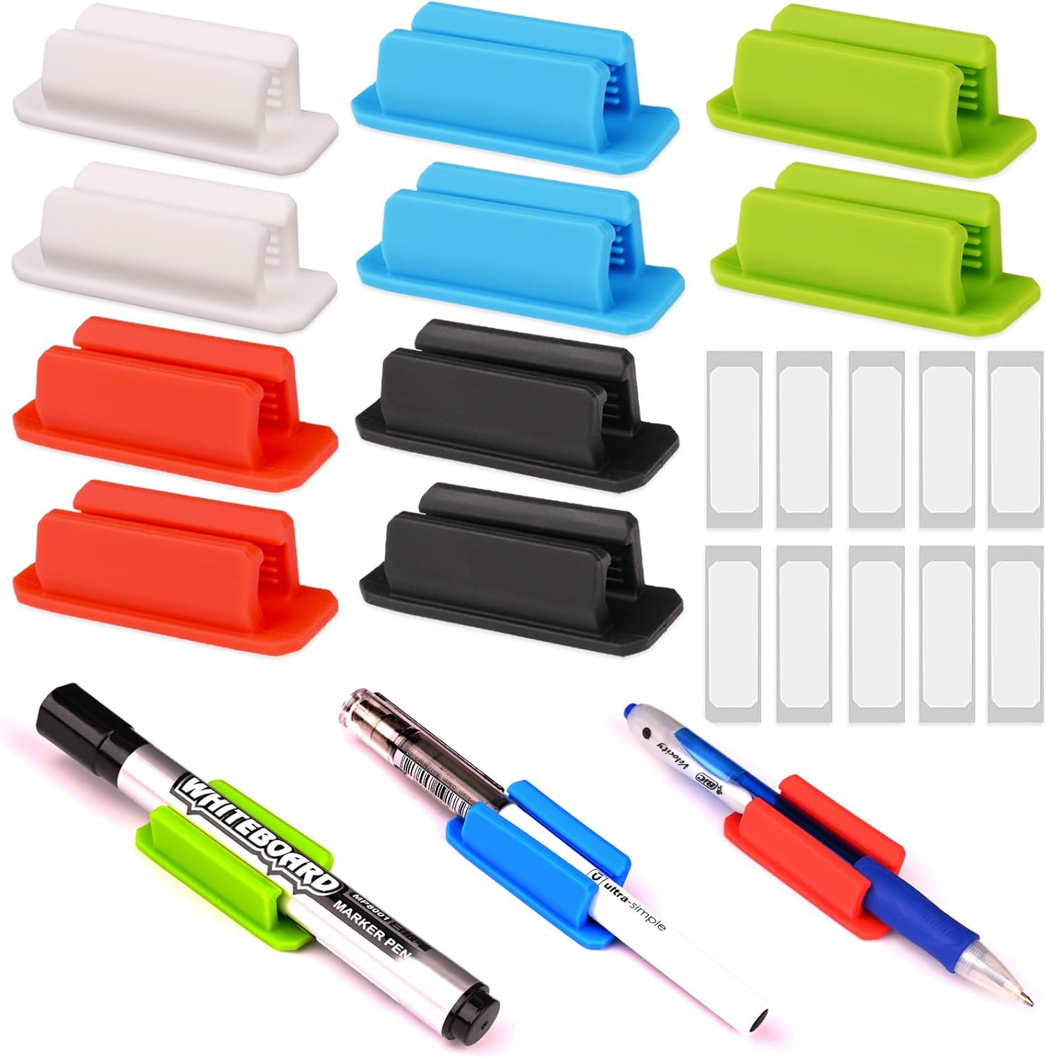 10 Pack Pen Holder Clip, Adhesive Pen Holder, Rubber Single Pen Holder
