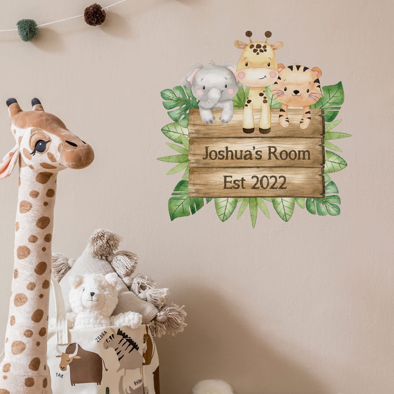 Stickerscape Safari Sign Personalised Safari Wall Sticker (Sign - Regular Size) | Jungle Wall Stickers For A Children's Bedroom Or Nursery | Easy To Apply And Cleanly Removable
