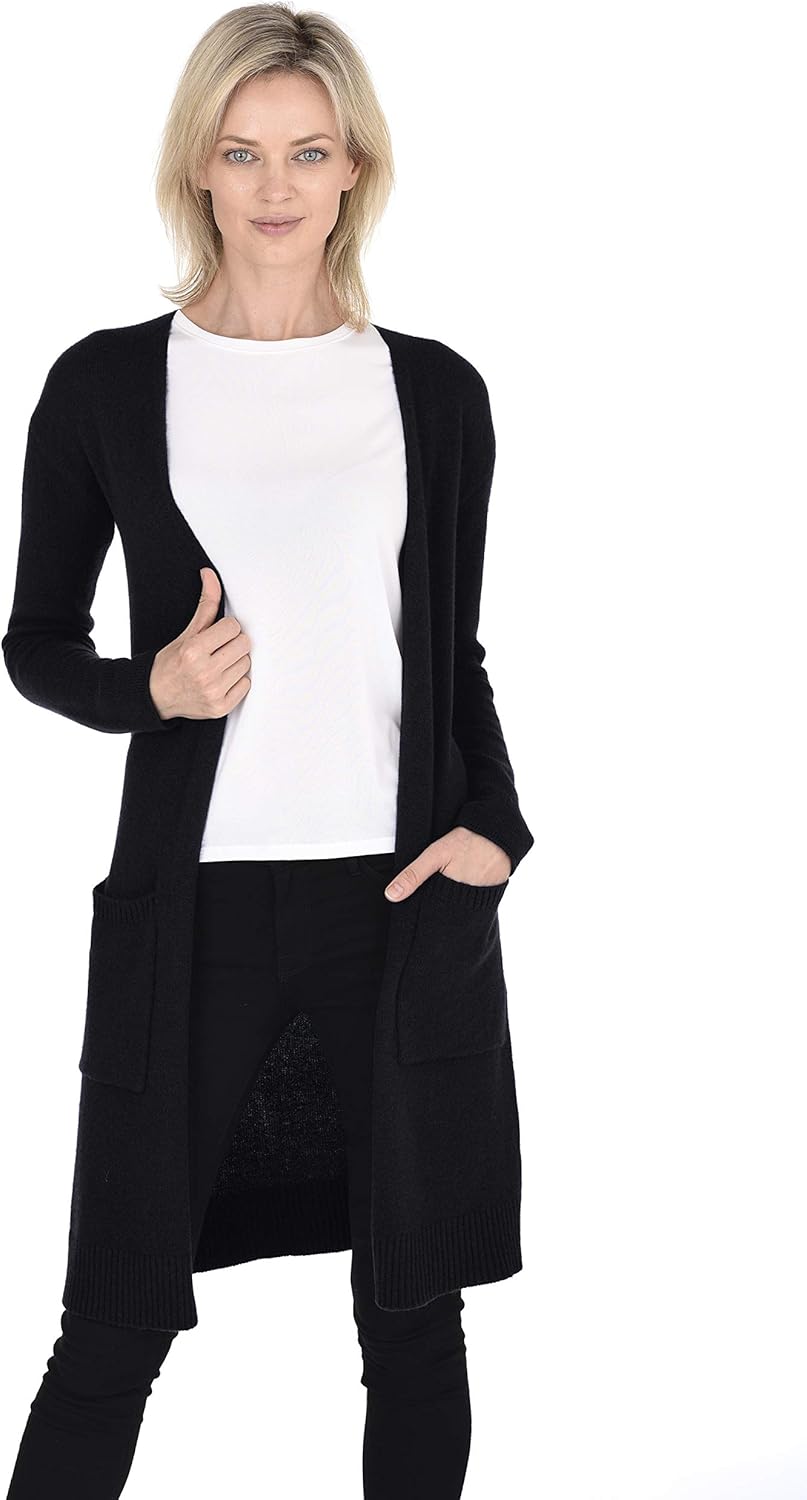 Cashmeren Mid-Length Open Cardigan 100% Cashmere Long Profile Sleeved Sweater for Women