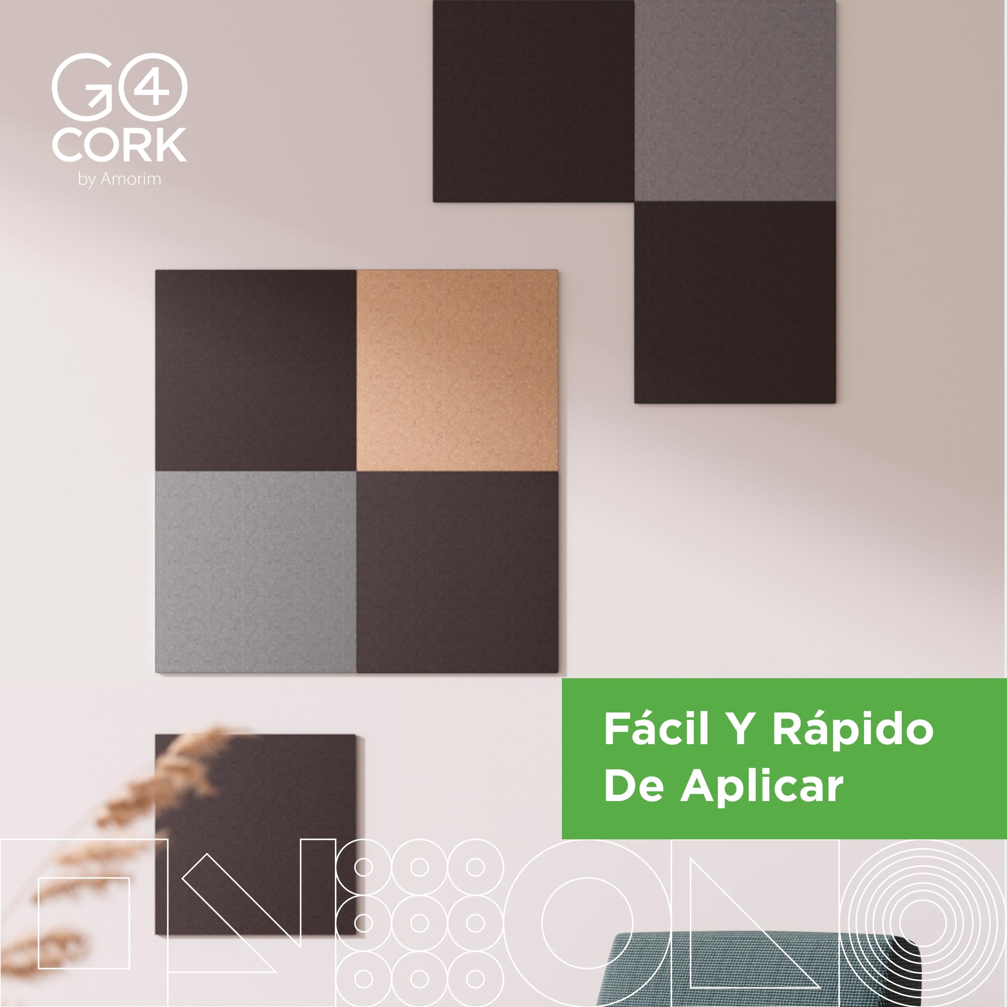 Baldosas adhesivas cuadradas de corcho Go4Cork 50×50cm, paquete de 4 | Baldosas de corcho ecológico con reverso adhesivo | Multiuso para manualidades y decoración | Antideslizantes y fáciles de usar