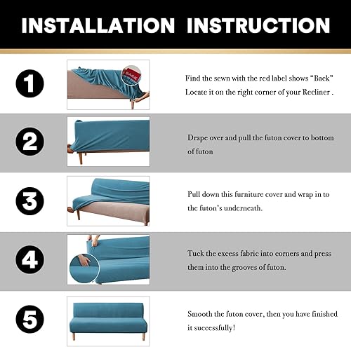 Miniatura 6 de Funda elástica para futón sin brazos, funda para futón de tamaño matrimonial, funda de sofá o cama, protector de muebles con parte inferior