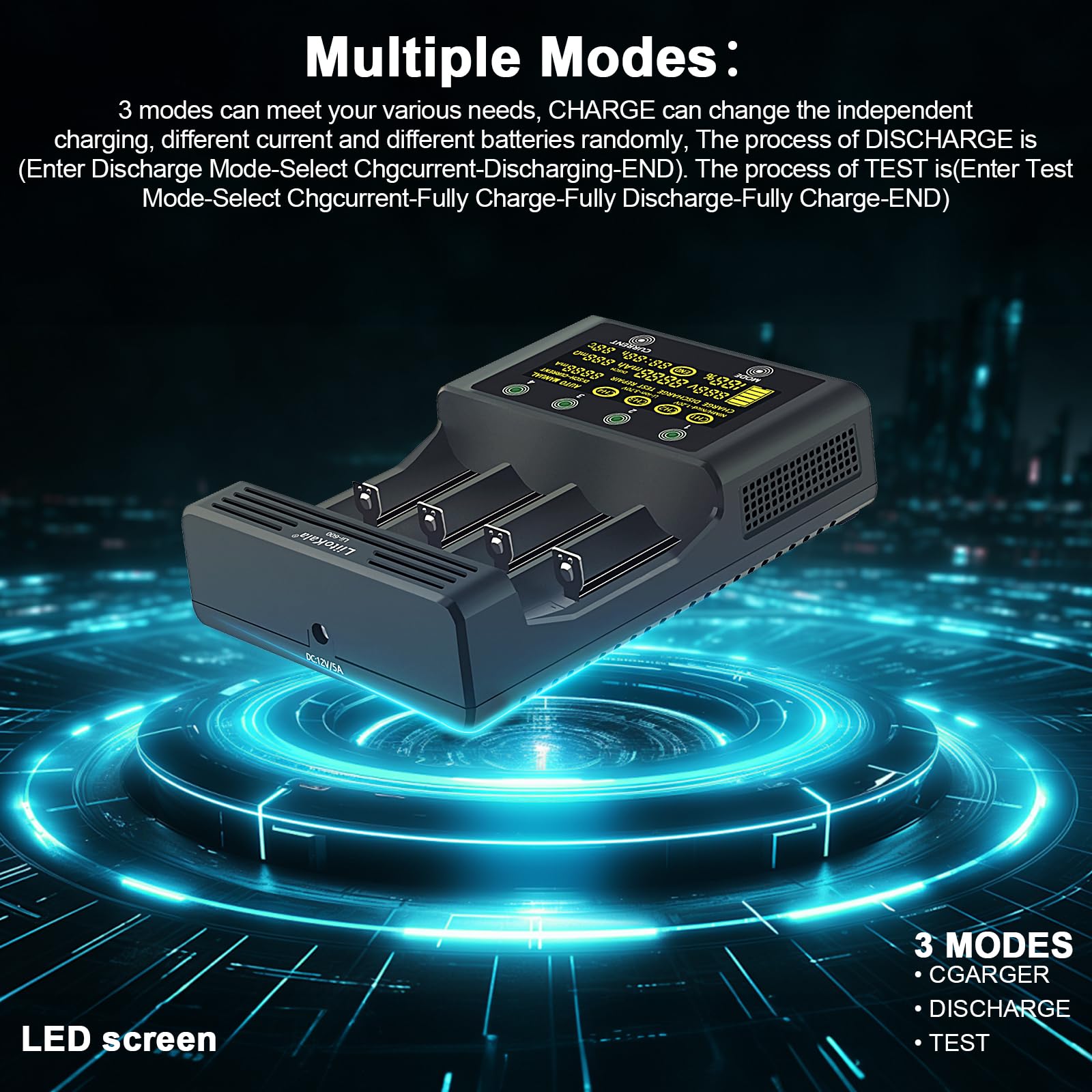 LiitoKala Lii-600 ładowarka z ekranem dotykowym LCD USB 5 V mobilne wyjście do 14550 18490 18650 26650 Li-lion (3.7 V), AA AAA SC Ni-MH Li-ion (1.2V), 12V5A, 4 Bay