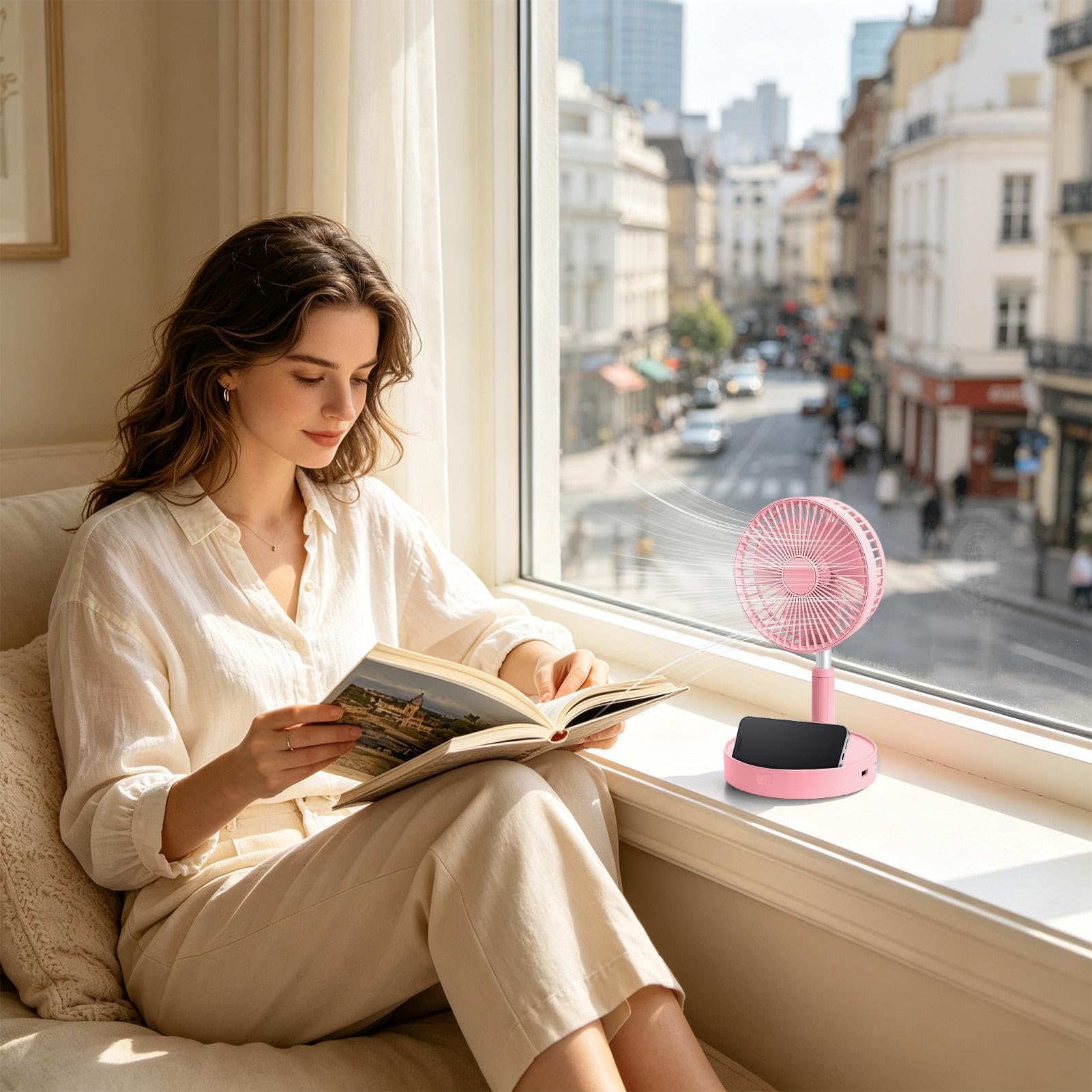 Ventilatore piantana portatile Soffiatore Oscillante Inclinabile A 185° | Ventilatore Da Tavolo Pieghevole Silenzioso Per Campeggio Viaggio Tenda Cucina Ufficio Camera