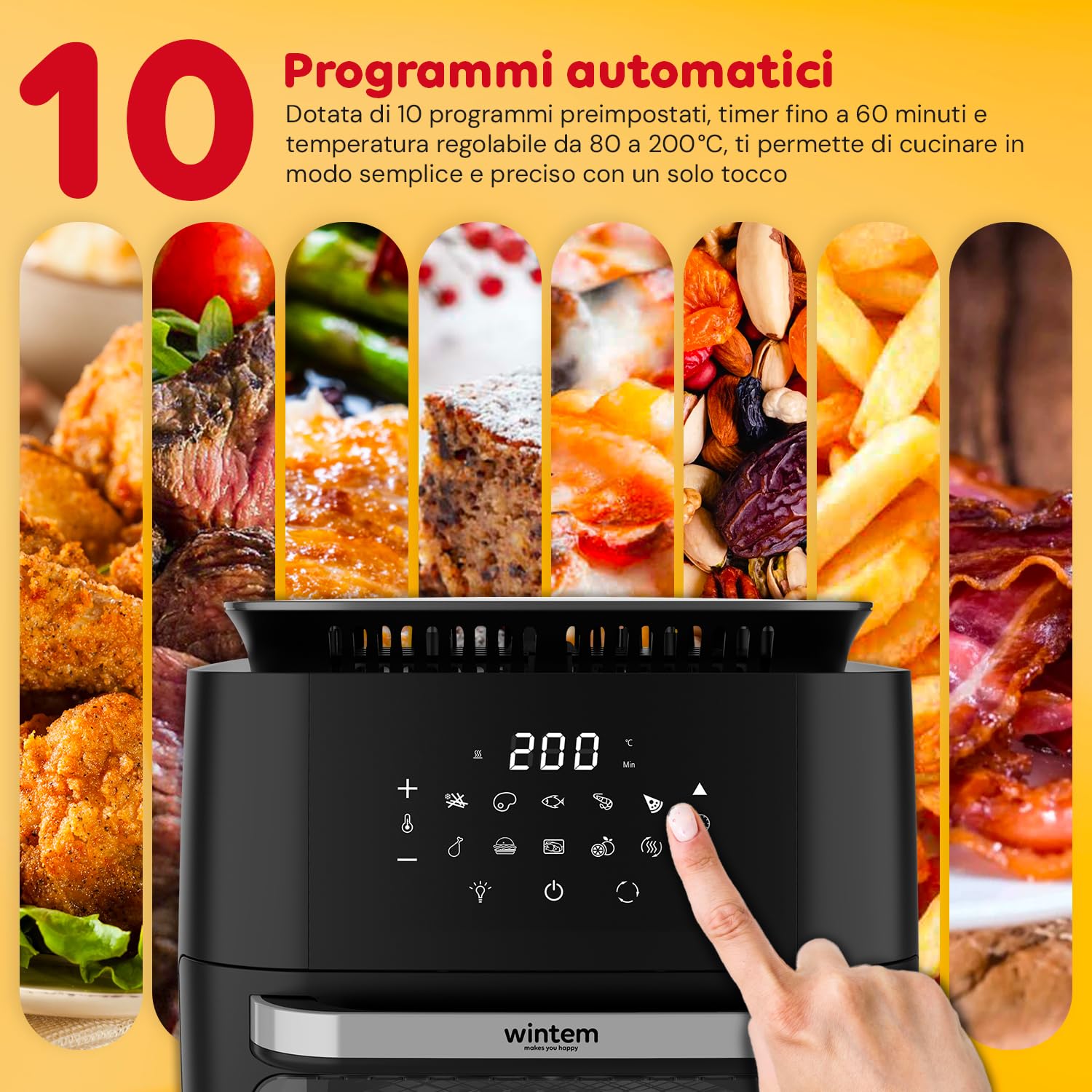 Avilia - TurboFry Friggitrice ad Aria XXL 12L con Display Touch, 12 Programmi, Accessori Inclusi e Ricettario per Cottura Senza Olio, Ideale per Grigliare, Arrostire e Cuocere in Modo Sano