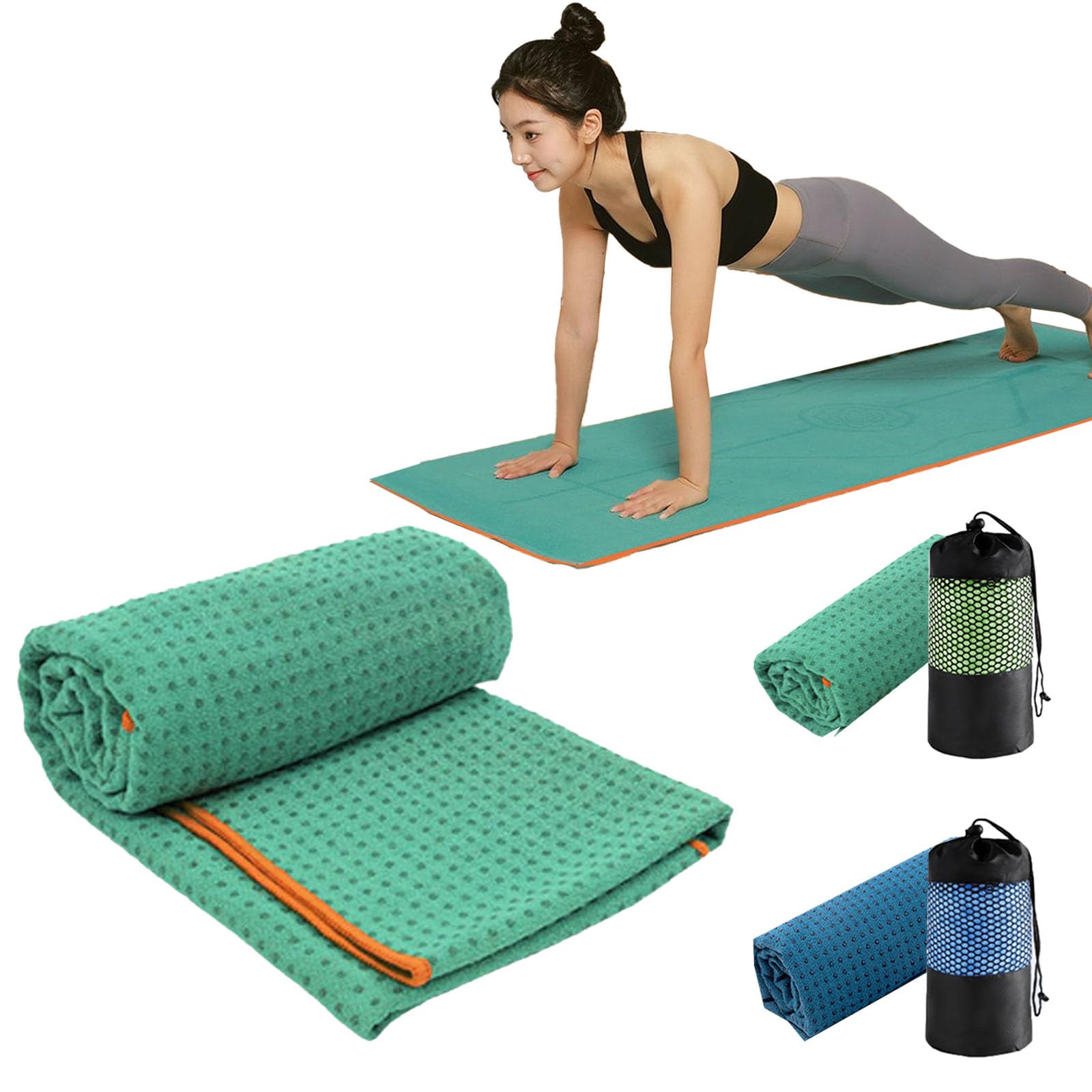 Oaygat Green-With Grip Dot Hot Yoga Mat Towel Non Slip Hot Yoga Towel For Mats Travel Yogas Mat Towel Sweat Absorbent Yogas Blanket 24" X72" Large Fitness Pilates Gym Microfiber Mats Towels With Grip Dots With Mesh Carrying Bag