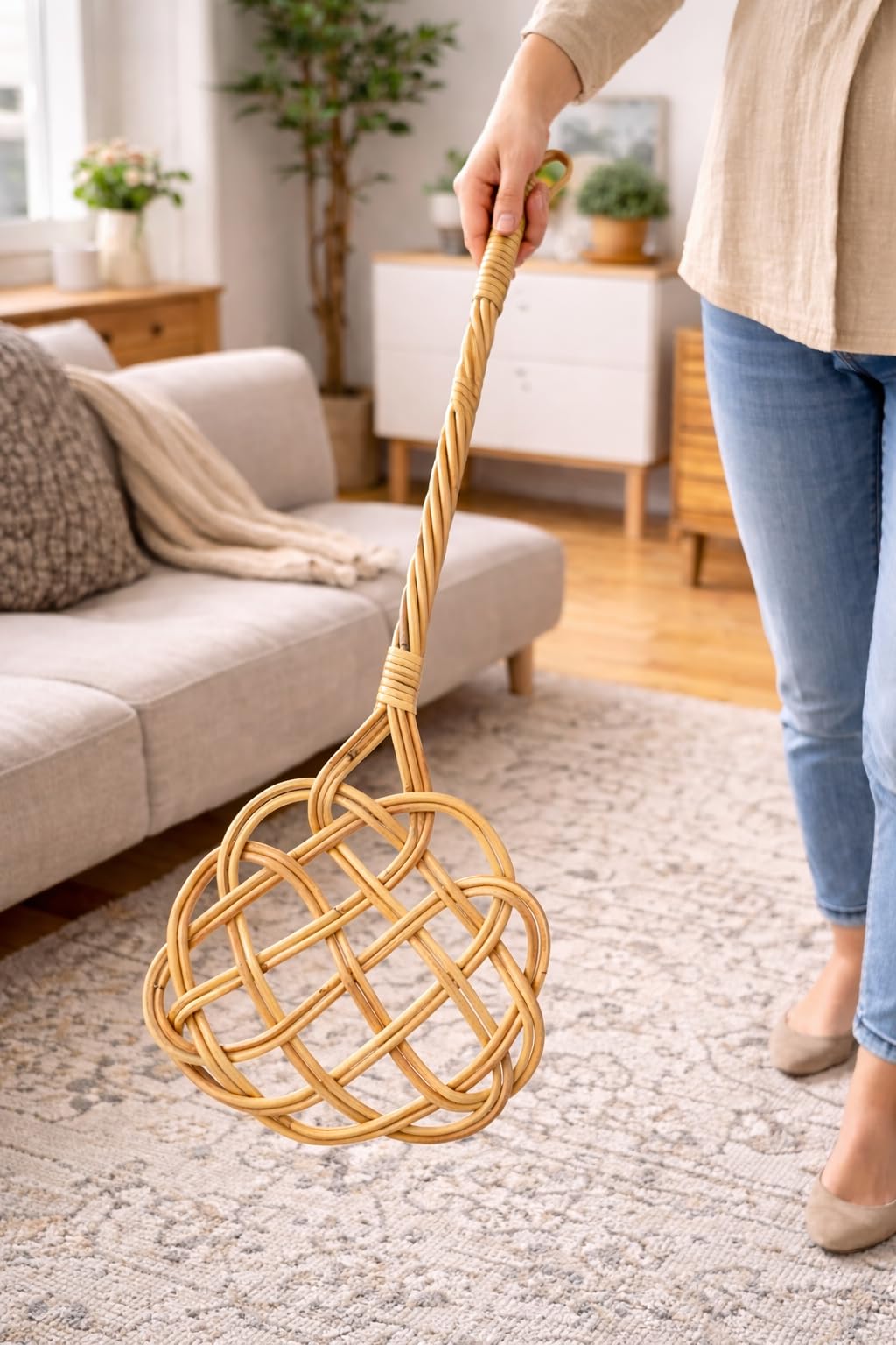 Teppichklopfer aus Rattan 76 cm – Handgefertigt, stabil & flexibel – Teppich-, Polster- & Bettklopfer – Nachhaltiger Teppichreiniger aus Naturmaterial