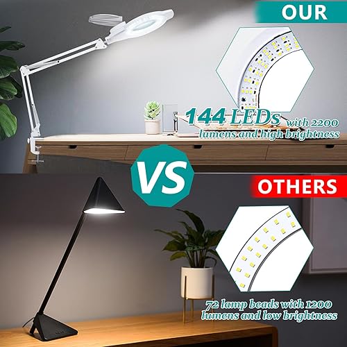 Miniatura 4 de Lupa 10X con luz, lámpara de aumento regulable sin escalones de 2200 lúmenes, lente de vidrio real de 4 pulgadas, lámpara de escritorio con lupa