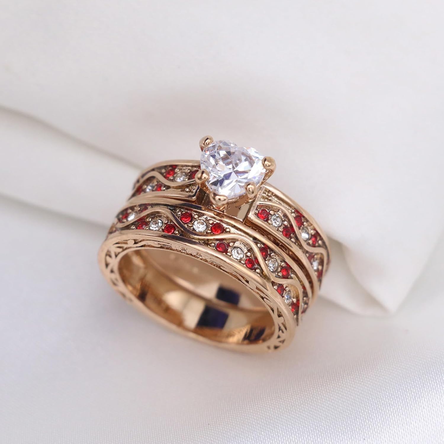 Couple Rings Matching Ring 1CT AAA CZ Rose Gold Plated Women Wedding Ring Sets for Him and Her Rings