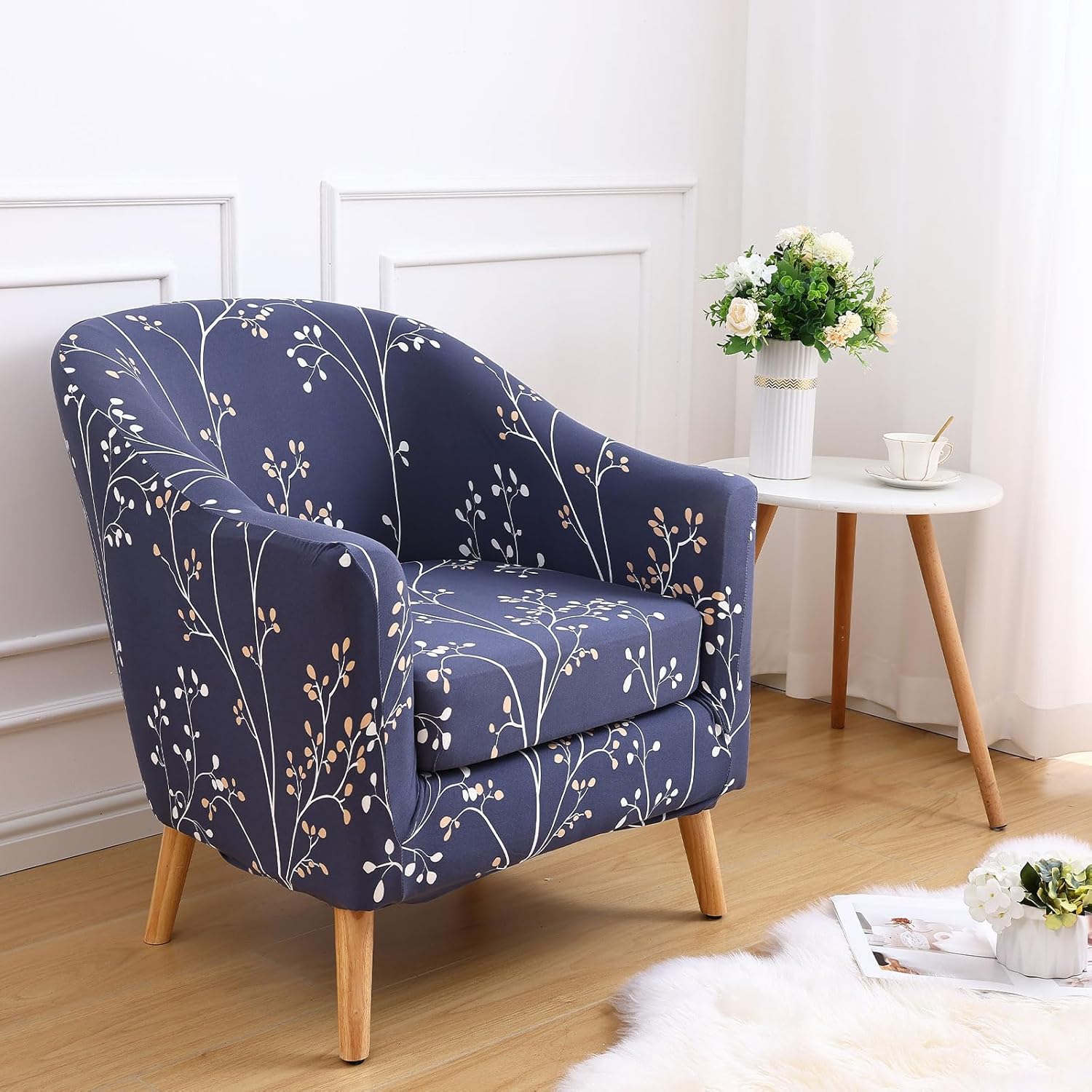 hyha 2 Pieces Printed Tub Chair Slipover with Cushion Cover, Removable Stretch Club Chair Cover for IKEA Tullsta, Armchair Slipover Furniture Protector for Living Room, Grey