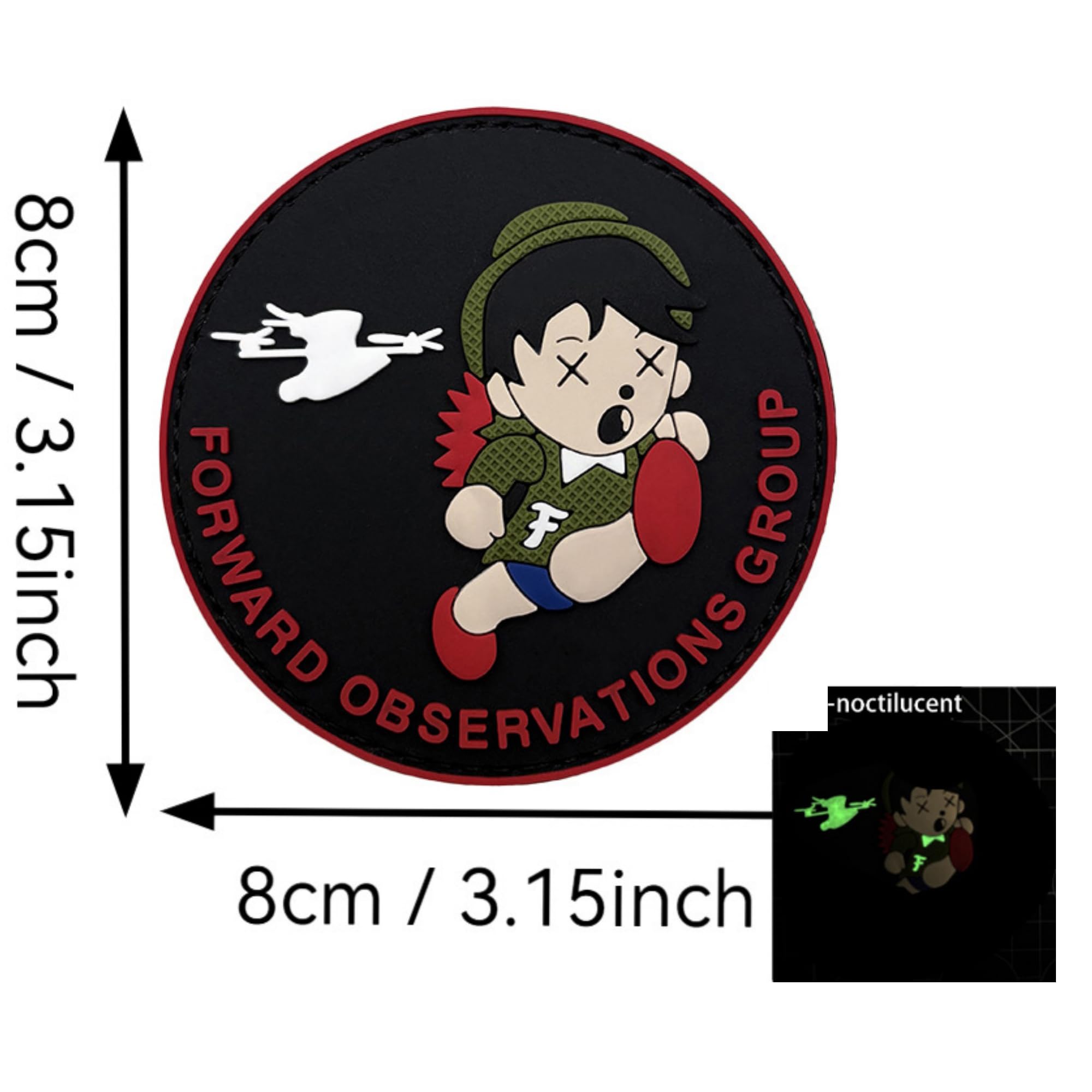 Forward Observations Group taktyczne naszywki z PCW, świecąca w ciemności odznaka morale z haczykowym spodem, 8 cm miękka gumowa opaska UAV (wielokolorowa)