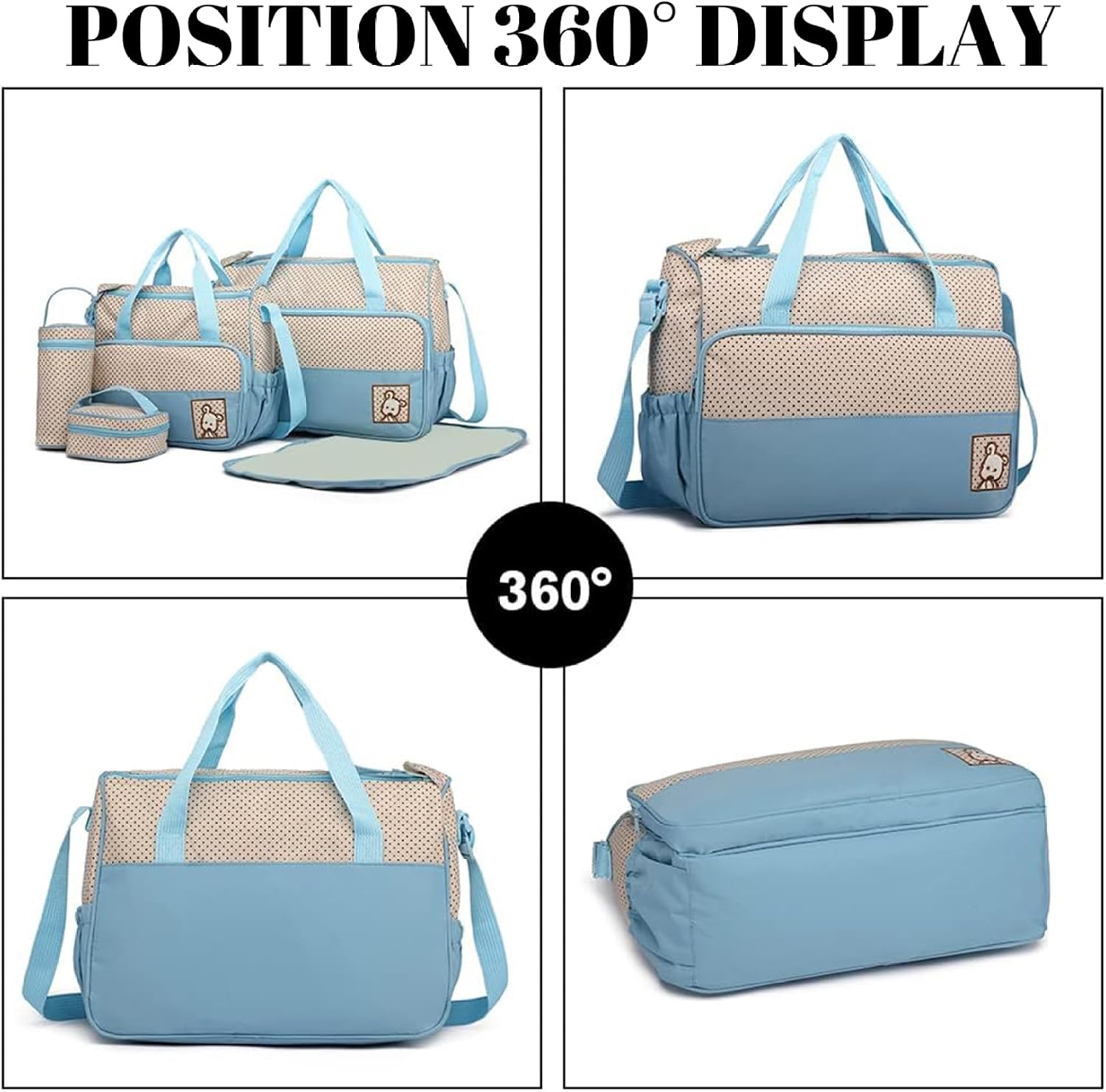 5PCS Multi-functional Diaper Bag Set for Baby Boy, Water & Dust Proof with Two Handbags, Bottle Bag, Lunch and Mat, Portable for Parents
