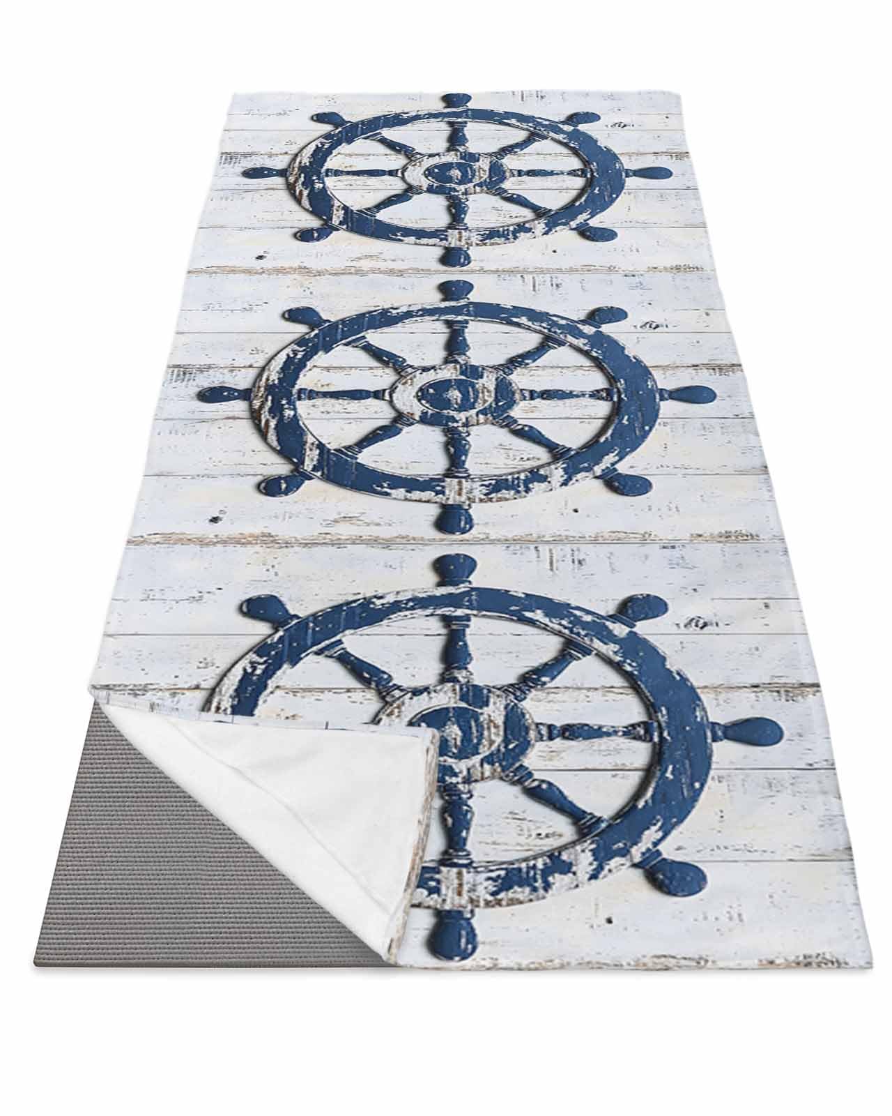 BOSIJOY Yoga Mat Towel,Summer Nautical Blue Sailing Rudder Non Slip Sweat Absorbent Hot Yoga Towels with Corner Pockets,Vintage Wooden Board Soft Microfiber Towel for Pilates Bikram 74
