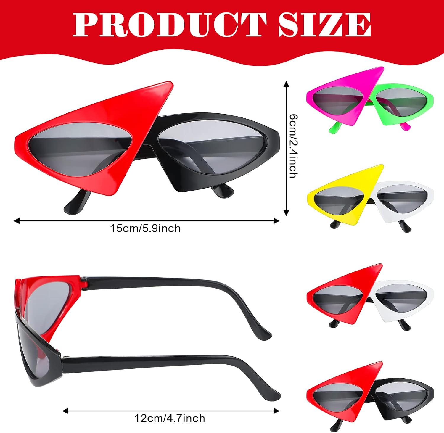 4 Pairs 80s Sunglasses Novelty 80s Asymmetric Funny Glasses Accessories Neon Glasses Hot Pink and Neon Green rock Star Costume Eyewear for Hip Hop Dance Party Favors
