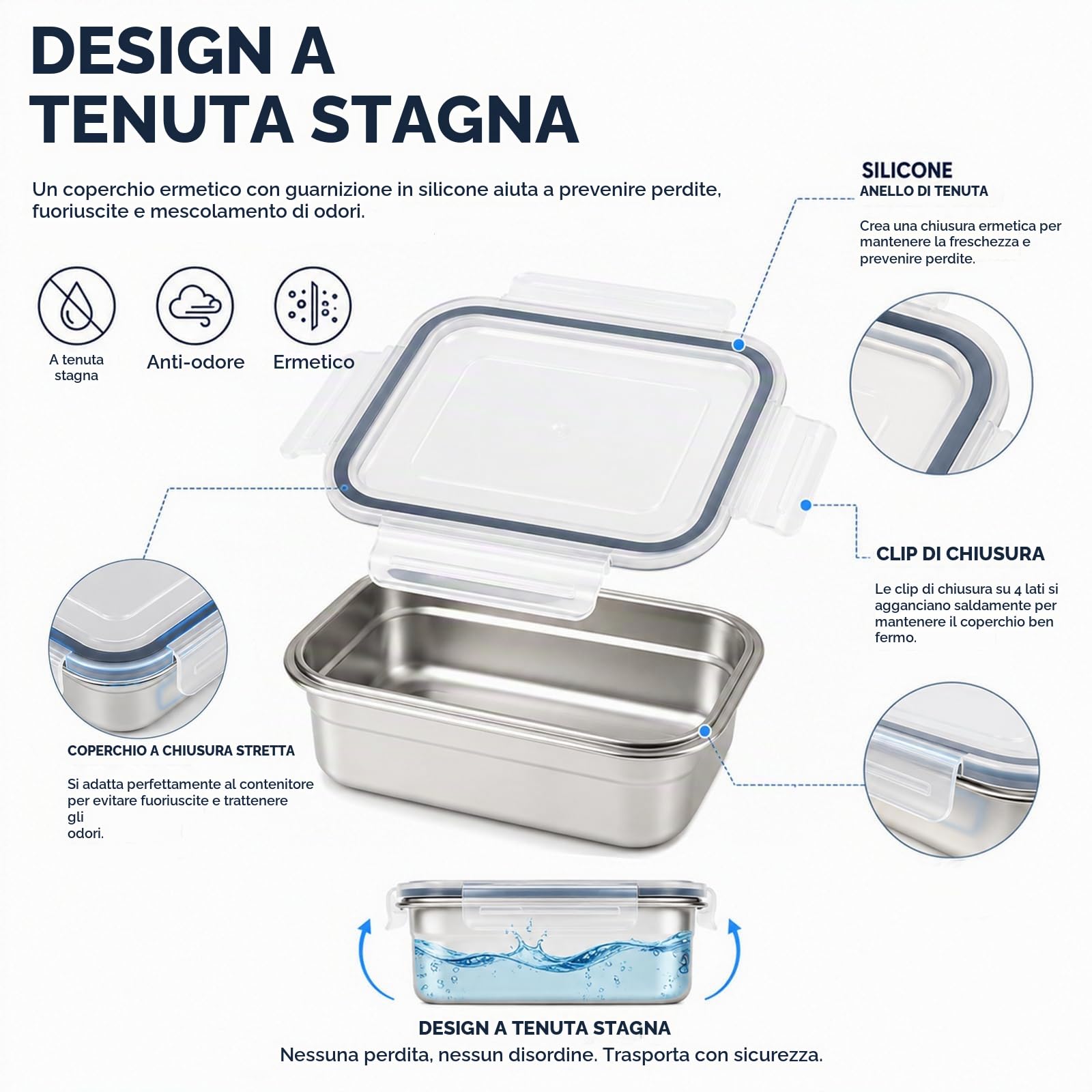 5 Pcs Contenitori Alimenti Acciaio Inossidabile per Alimenti 650ml