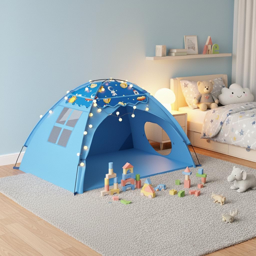 Kids Play Tent,70x45x43 Inch Space Theme Indoor Tent with Tunnel Port for Children,Playhouse for Imaginative Play,Sleepovers & Fun Great Gift for Toddlers,Boys & Girls
