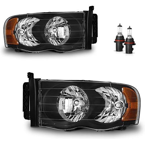 Headlights Assembly for 02-05 Dodge Ram 1500 for 03-05 Dodge Ram 2500/3500 Headlamp Replacement Black Housing Driver & Passenger Side