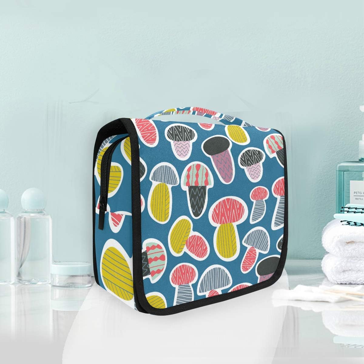 Colorful Mushroom Cute Toiletry Bag Travel Cosmetic Bag Hanging Makeup Bag Pouch Multifunction Storage Bag Portable Wash Bag for Women Girl