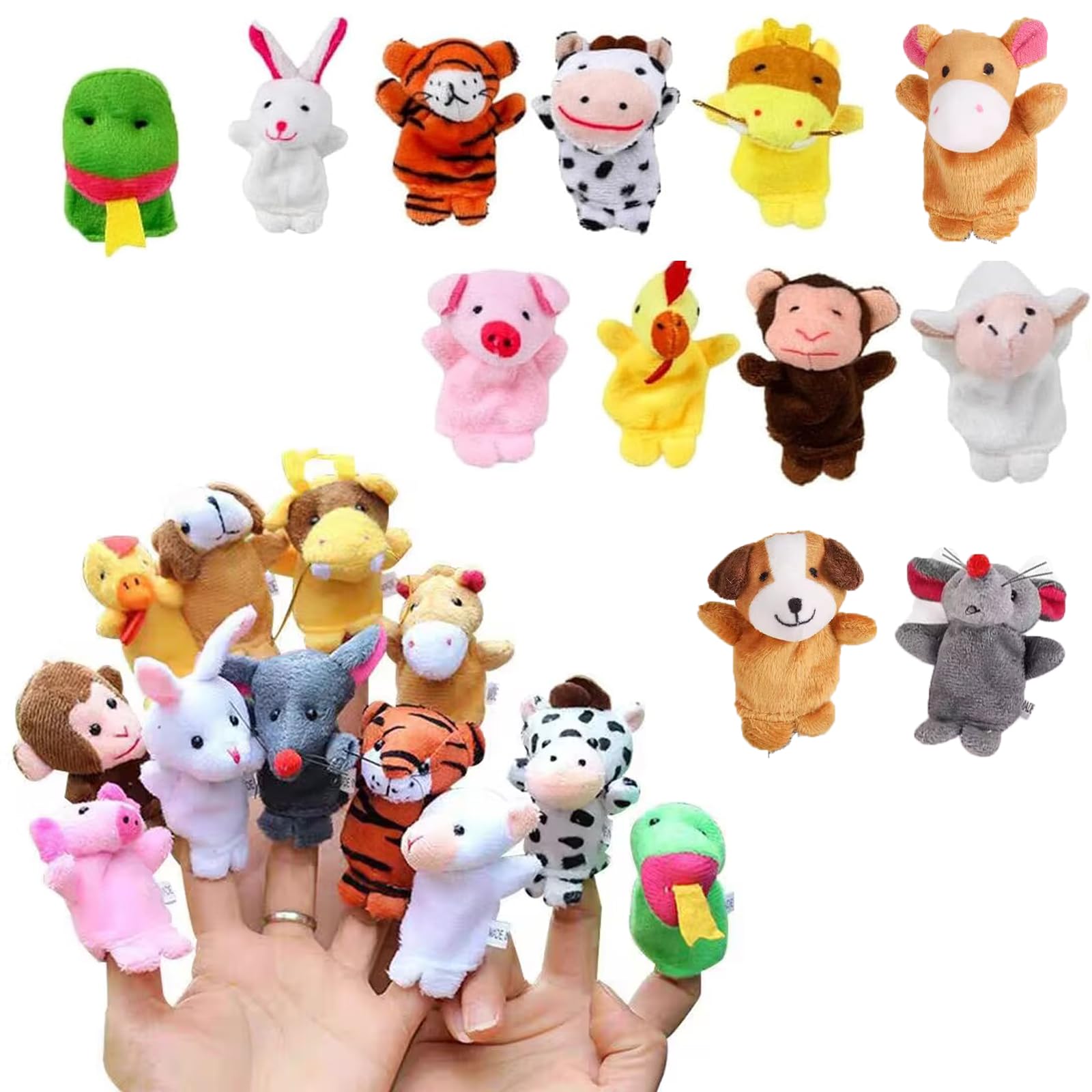 12Pcs Animal Finger Puppets for Babies and Toddlers - Cute Plush Zoo Theme Doll Set, miniature